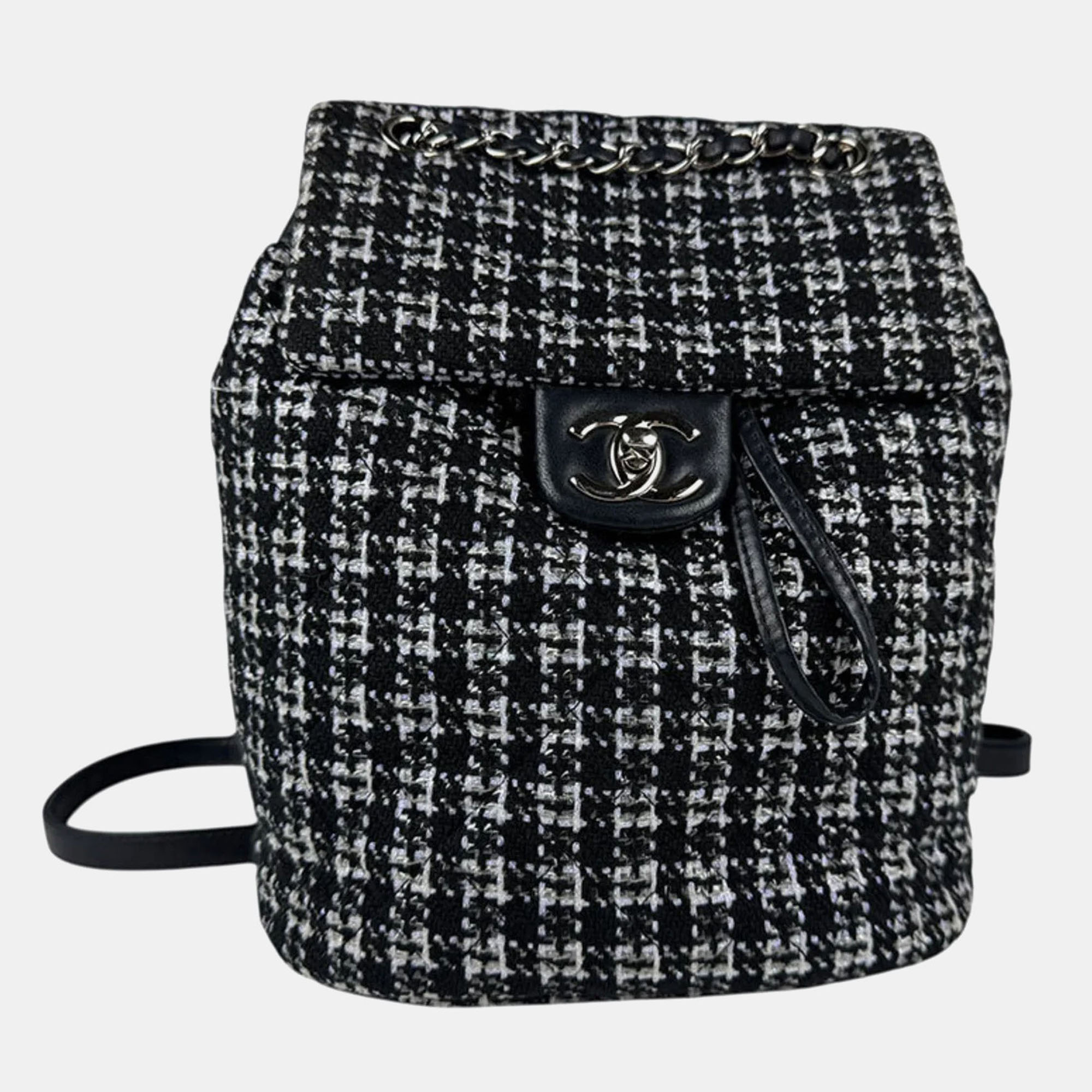 

Chanel CC Black Purple Tweed Leather Backpack
