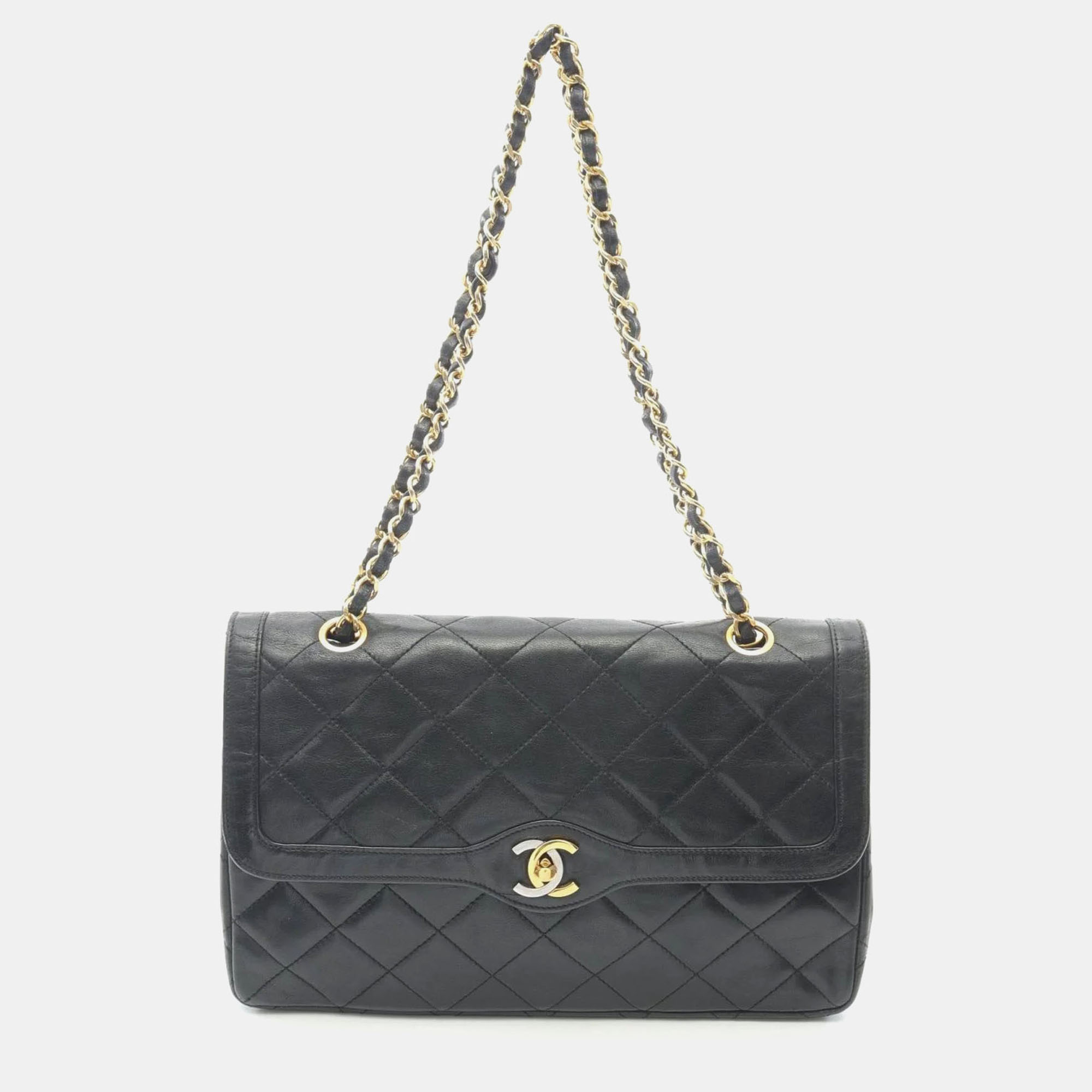 

Chanel Paris Double Flap Black Lambskin Shoulder Bag