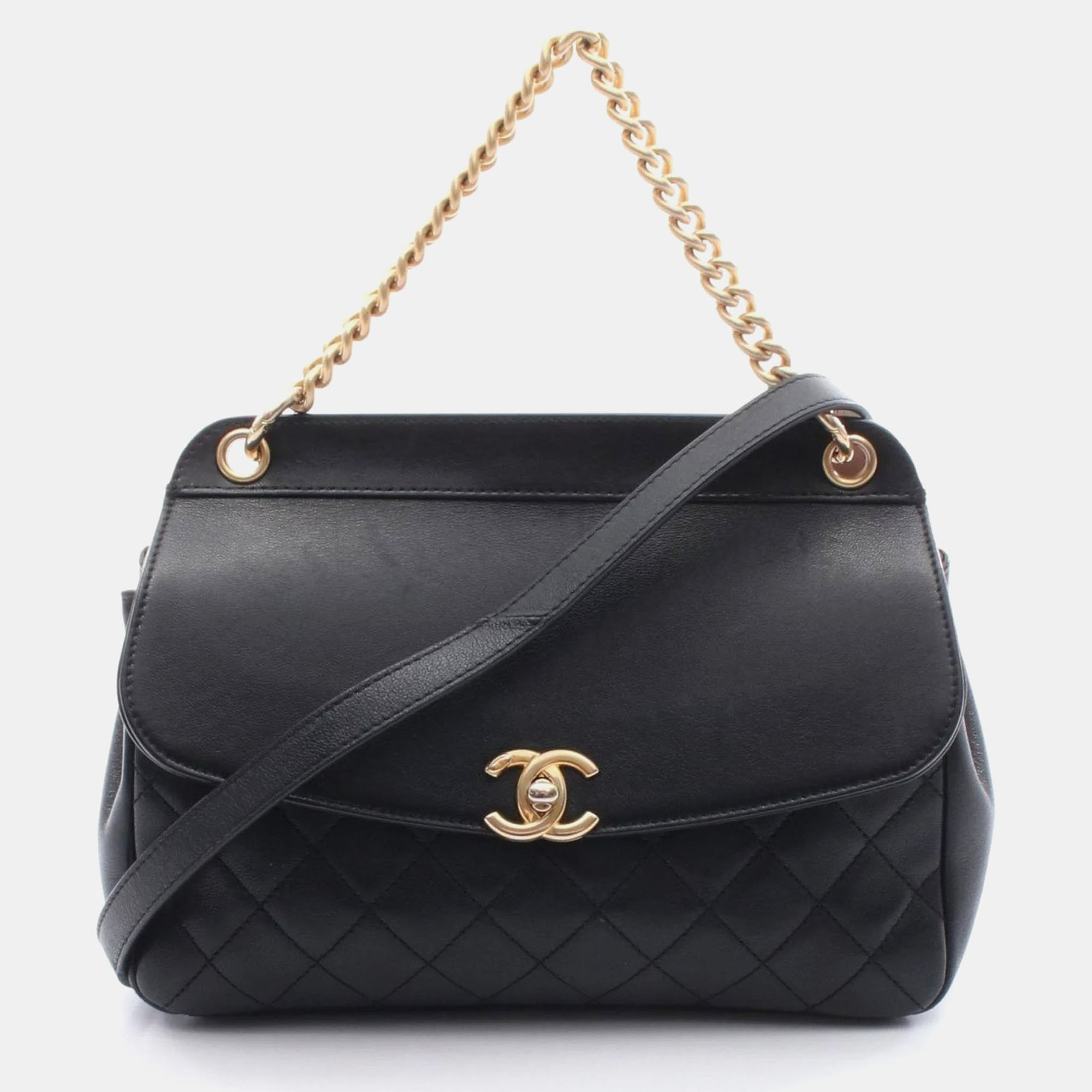 

Chanel Curved Flap Black Leather Shoulder Bag