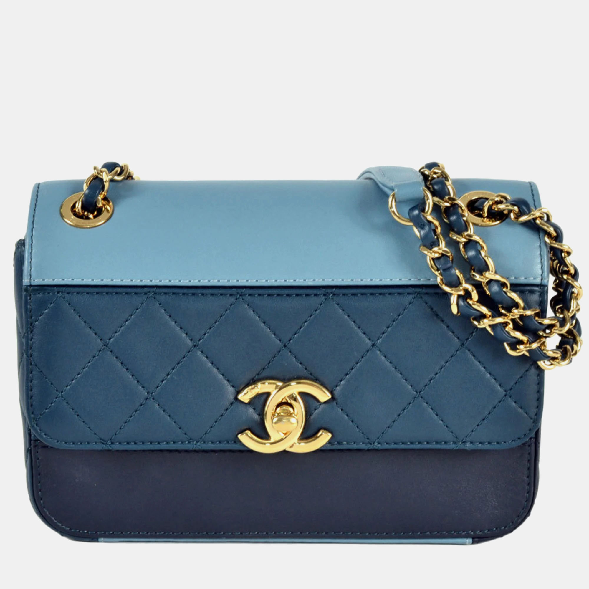 

Chanel Single Flap Tricolour Lambskin Shoulder Bag, Blue