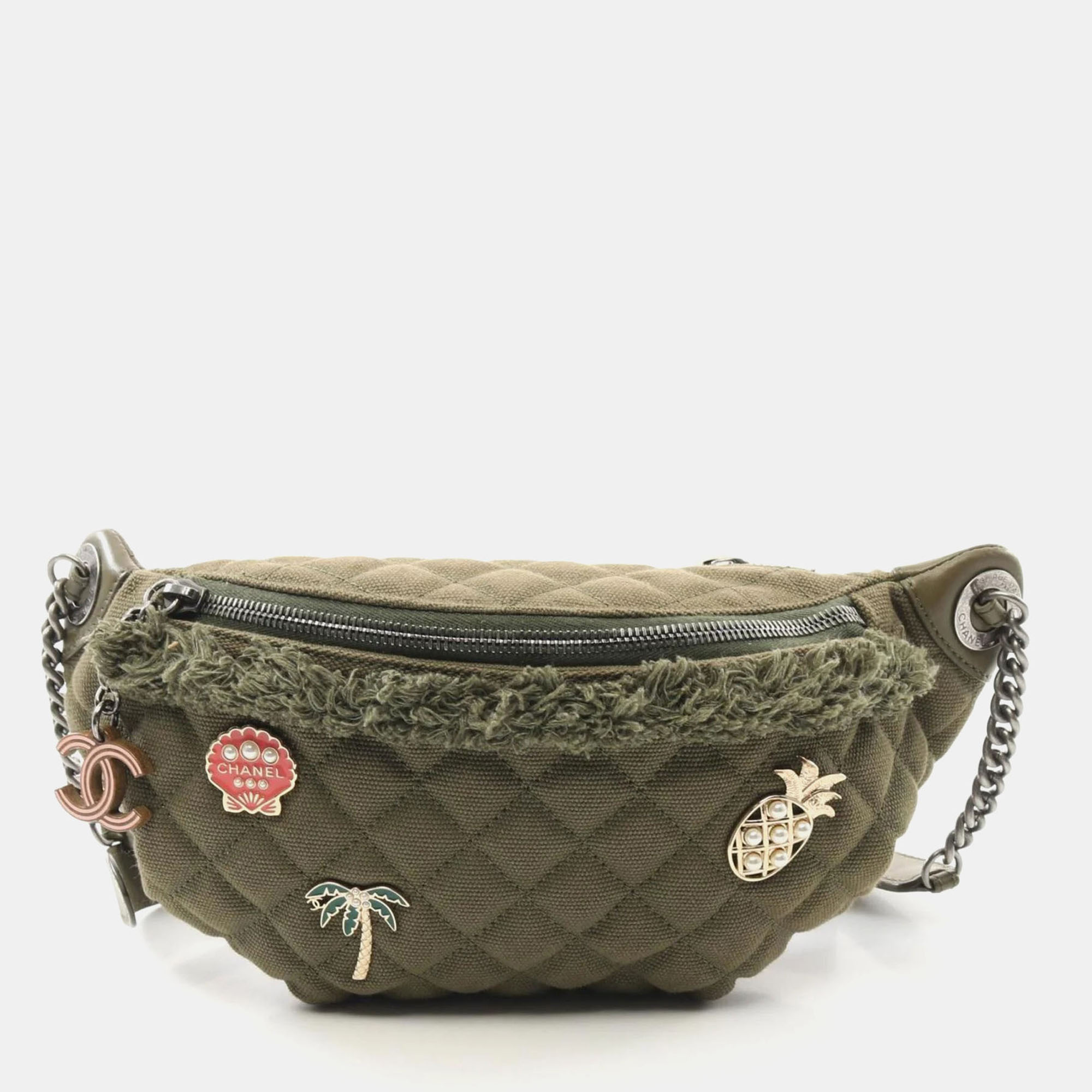 

Chanel Matelasse Khaki Canvas Leather Waist Bag, Green
