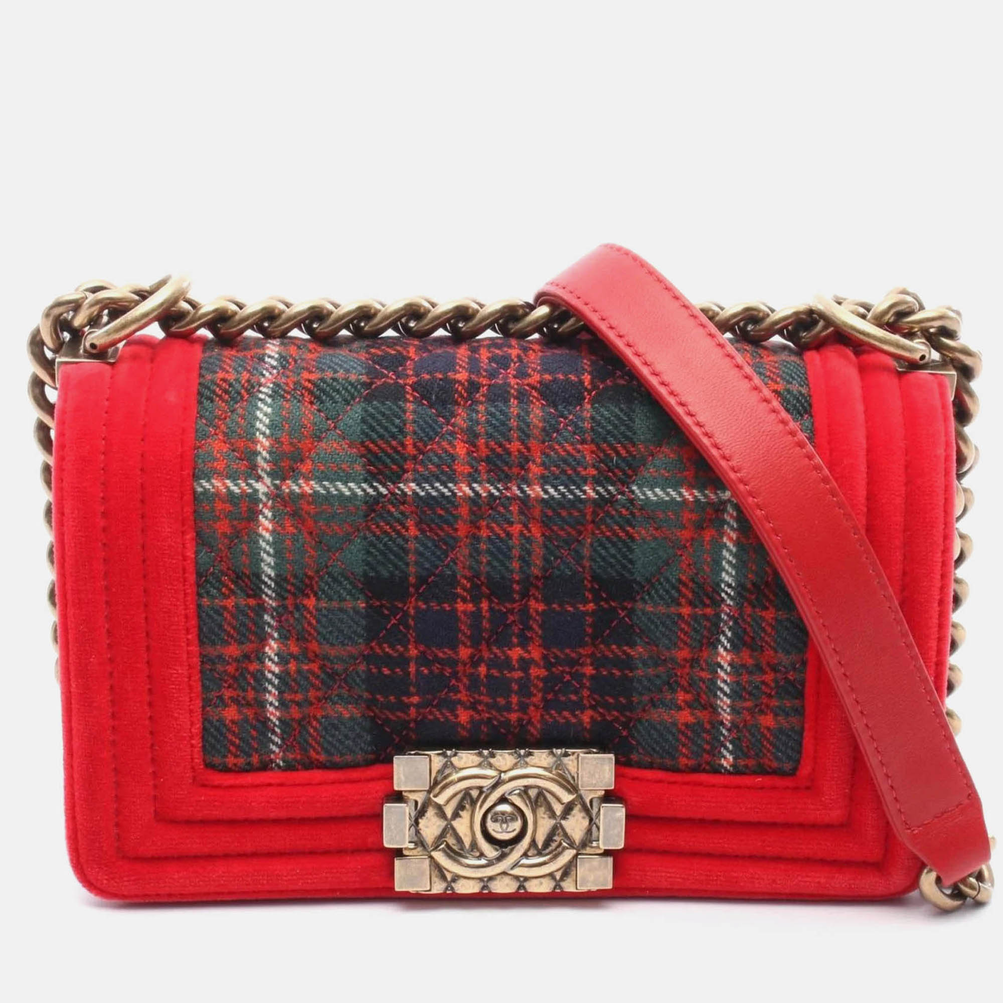

Chanel Boy Small Red Green Multicolor Fabric Canvas Shoulder Bag