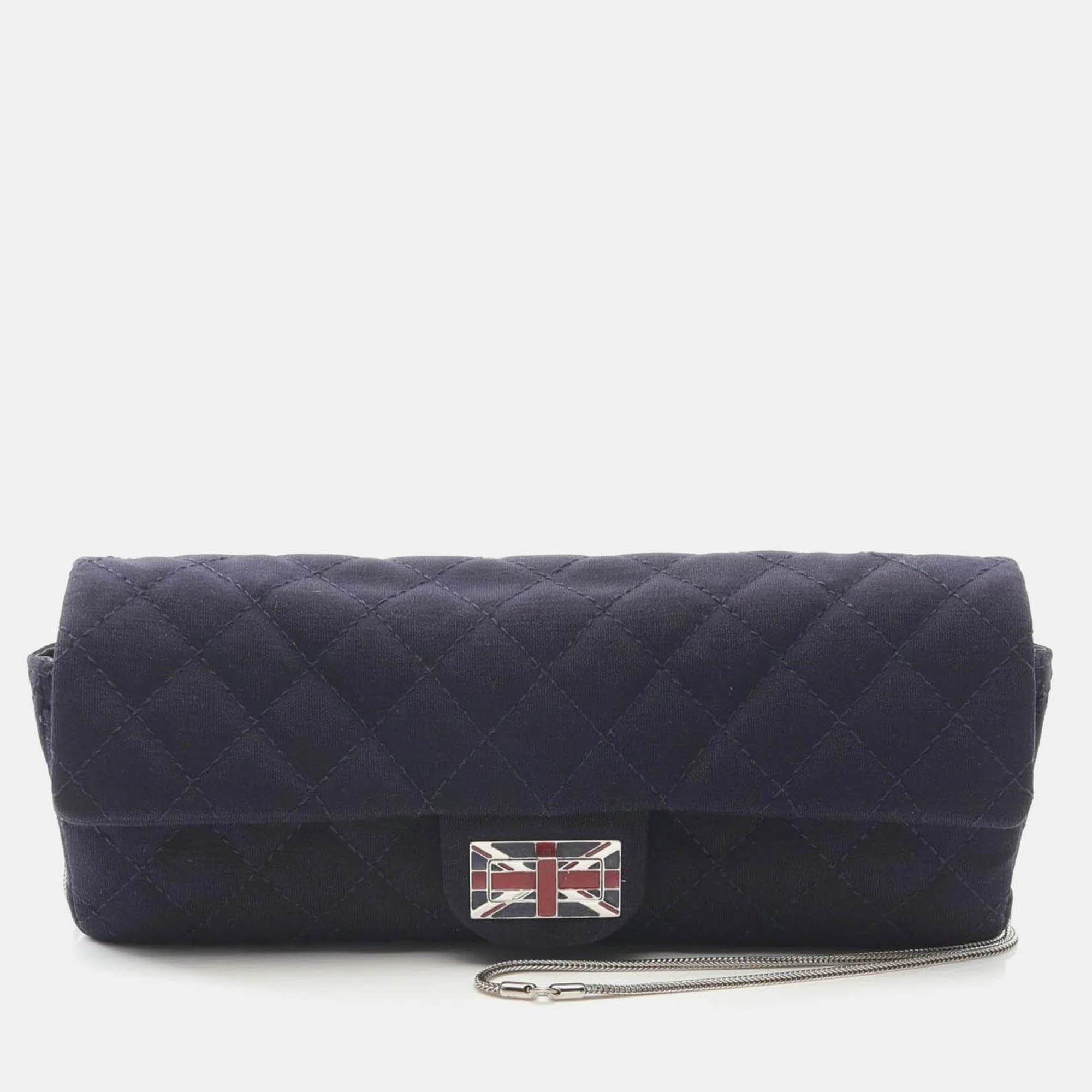 Pre-owned Chanel Matelasse Union Jack Navy Canvas Fabric Shoulder Bag In Blue