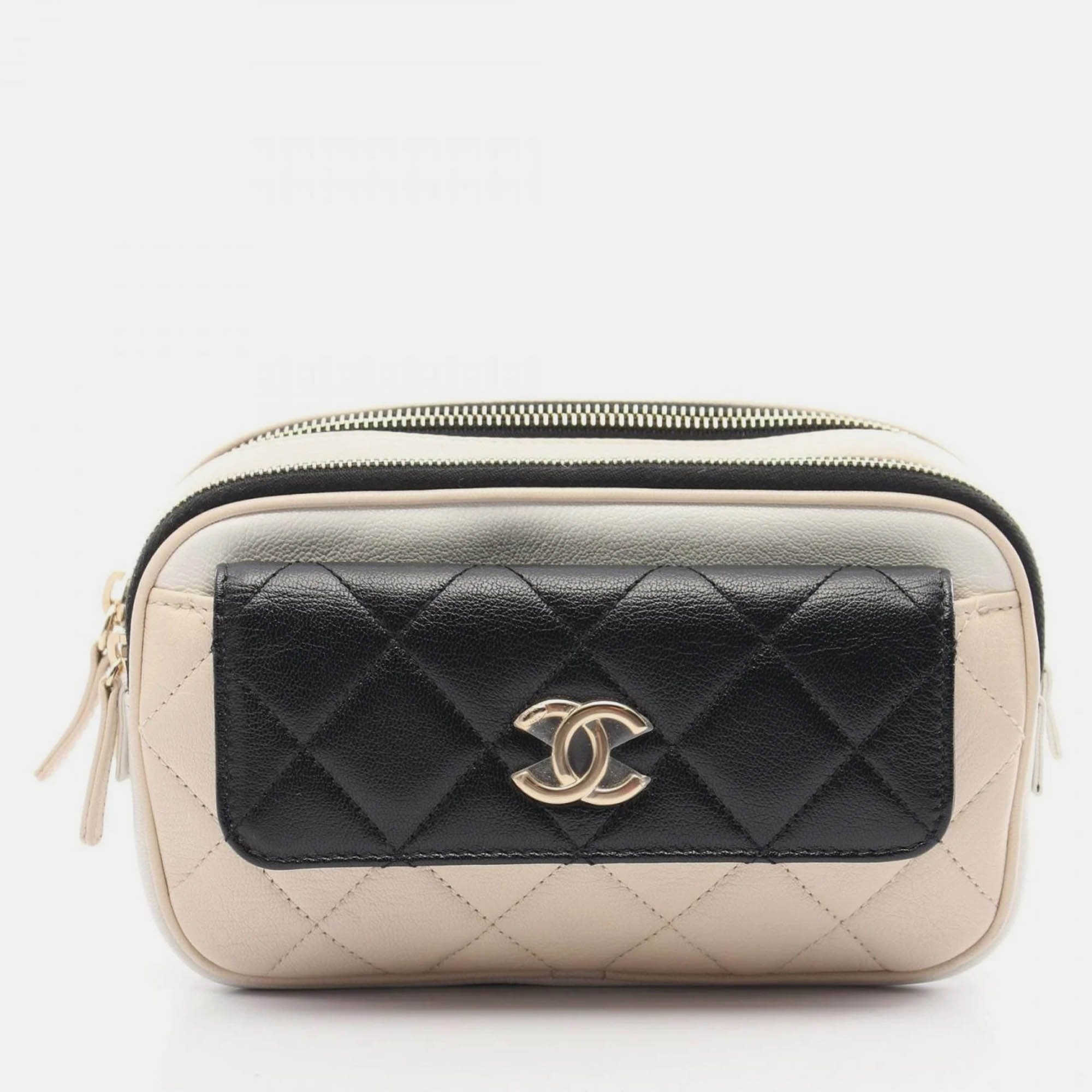 

Chanel Matelasse Beige White Black Leather Waist Bag