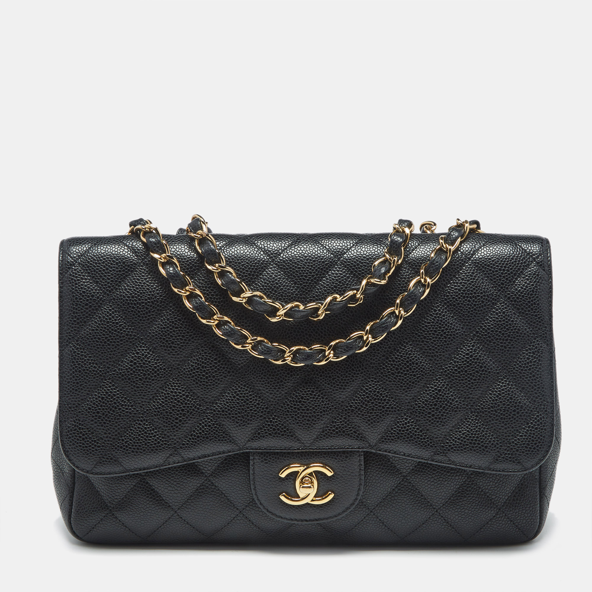 

Chanel Black Quilted Caviar Leather Jumbo Classic Single Flap Bag