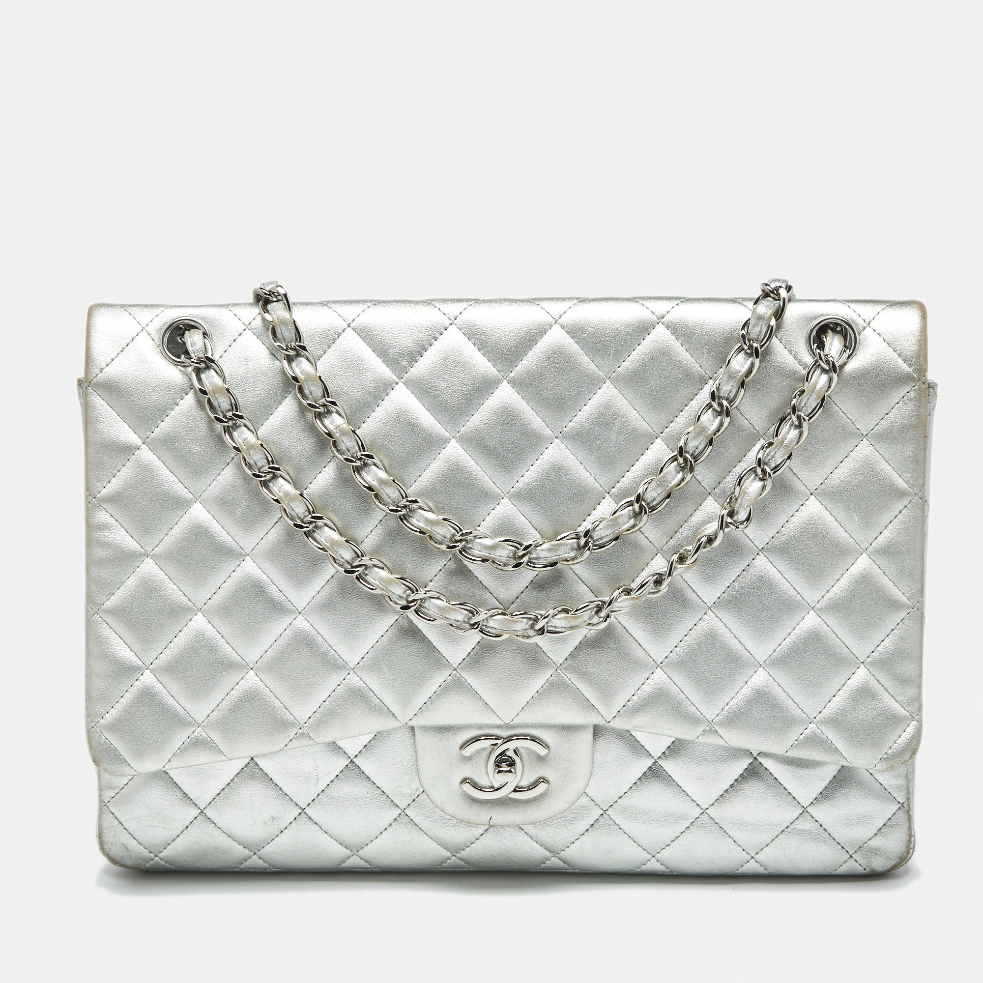 

Chanel Silver Quilted Leather Maxi Classic Single Flap Bag