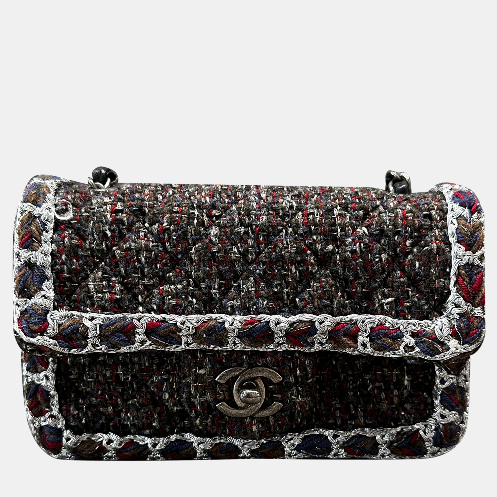 

Chanel Classic Flap Mini Green Tweed Chain Shoulder Bag