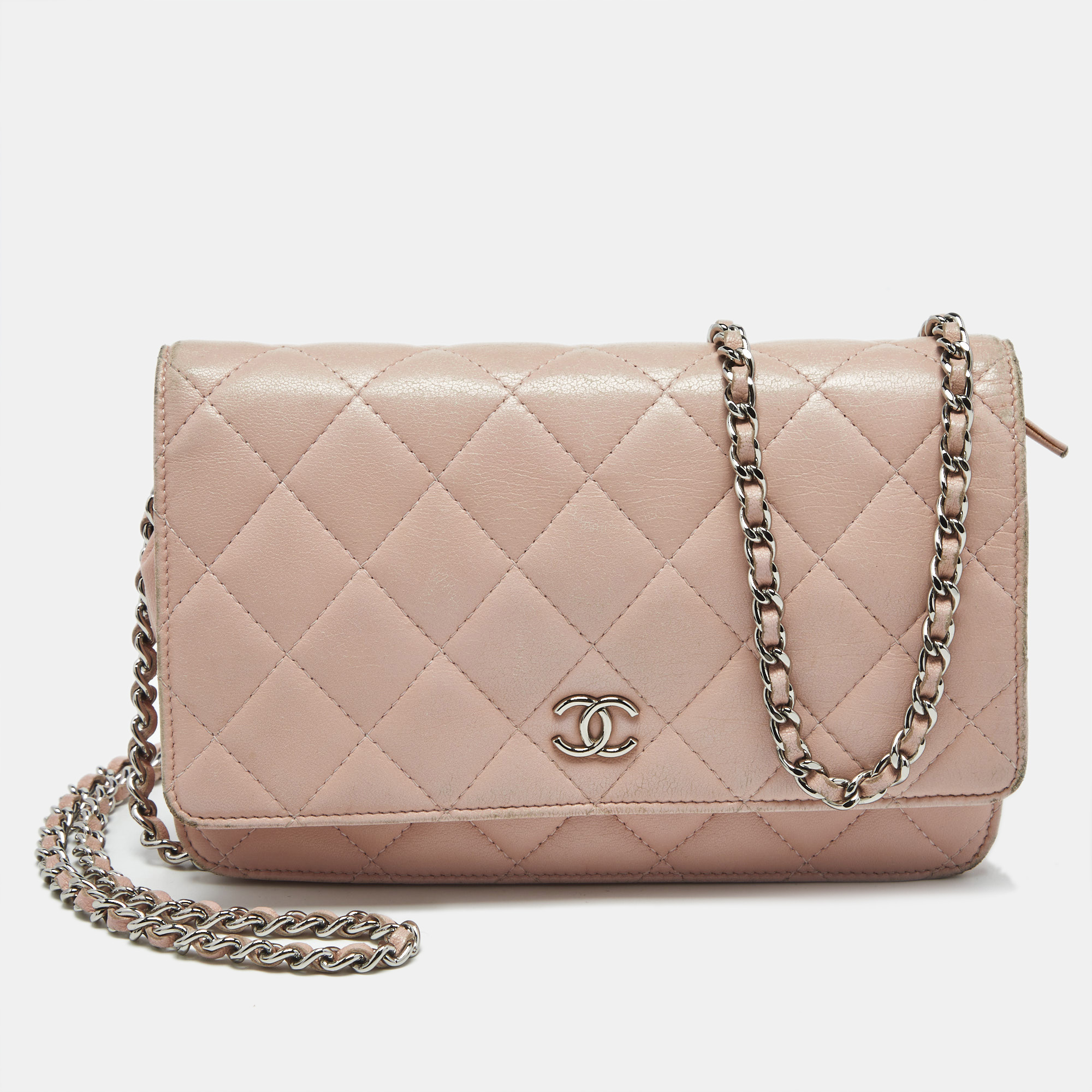 

Chanel Light Pink Quilted Leather CC Wallet on Chain
