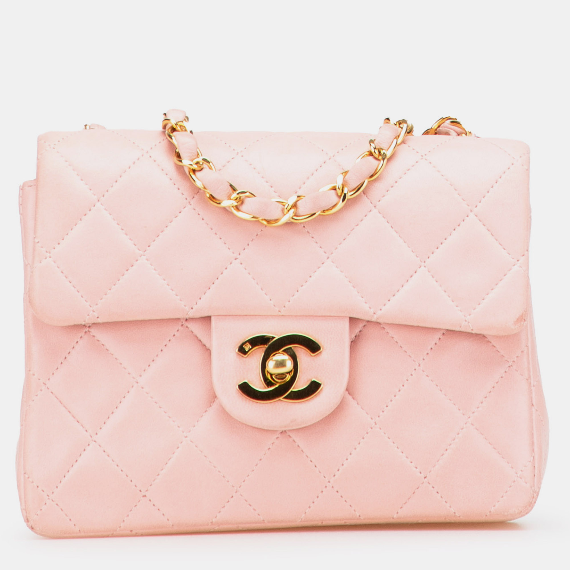 Pre-owned Chanel Pink Mini Square Classic Lambskin Single Flap