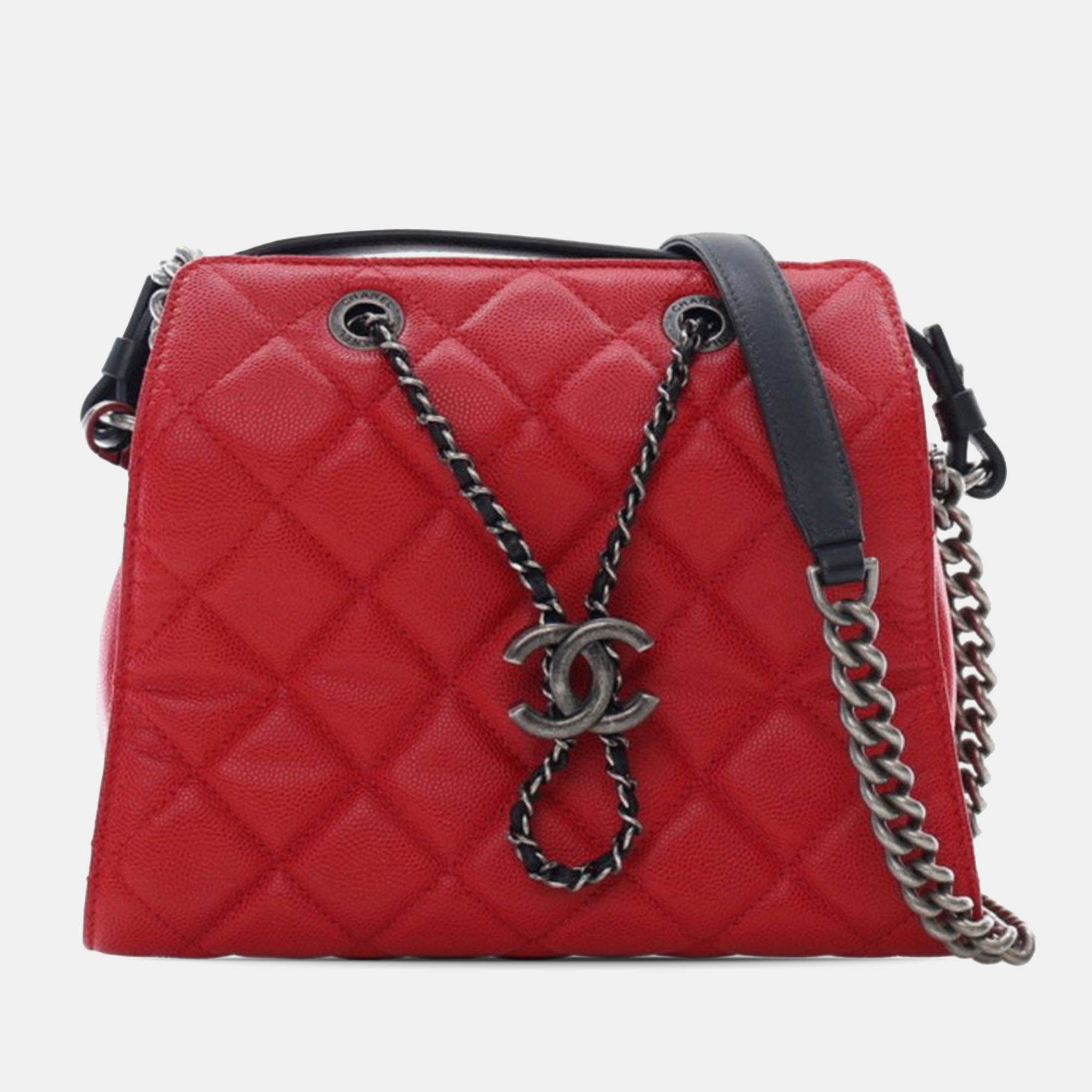 

Chanel Black/Red Small CC Bicolor Quilted Caviar Bucket Bag