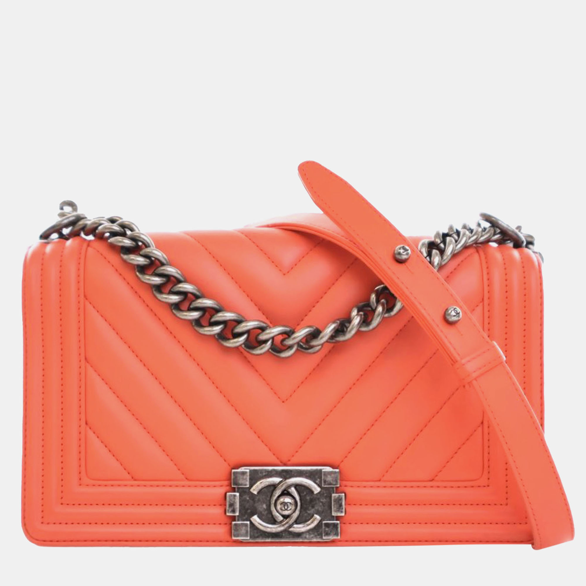 

Chanel Orange Old Medium Chevron Lambskin Boy Flap