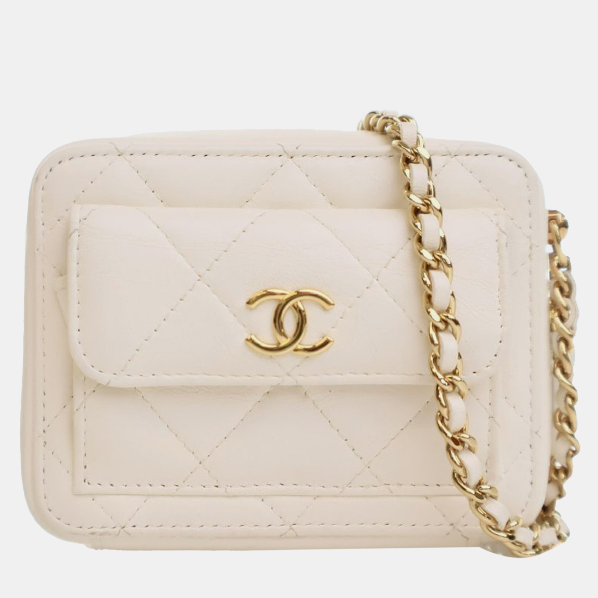 

Chanel White Mini Quilted Lambskin CC Vanity Case