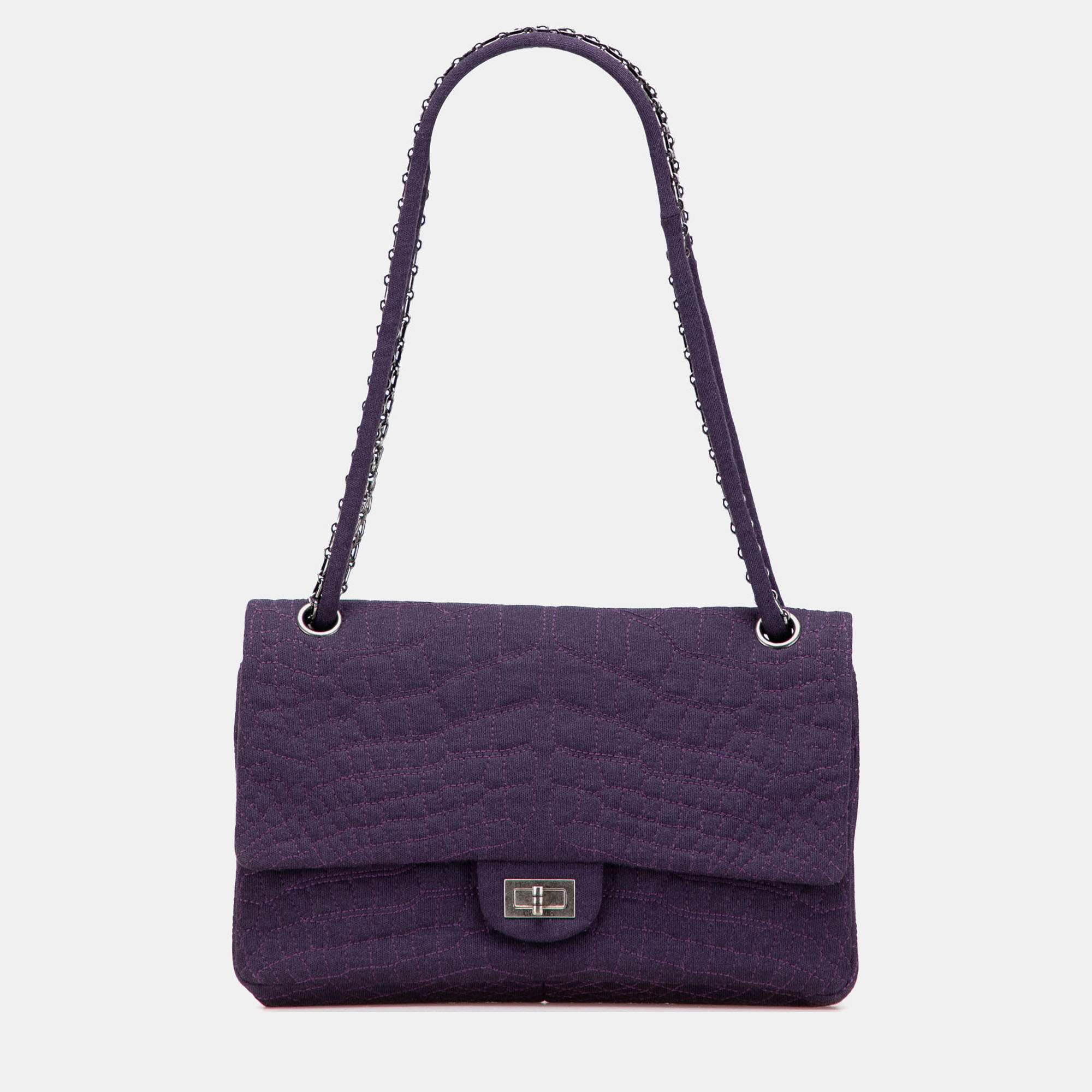 

Chanel Purple Reissue 2.55 Quilted Jersey Coco Croc Double Flap 226