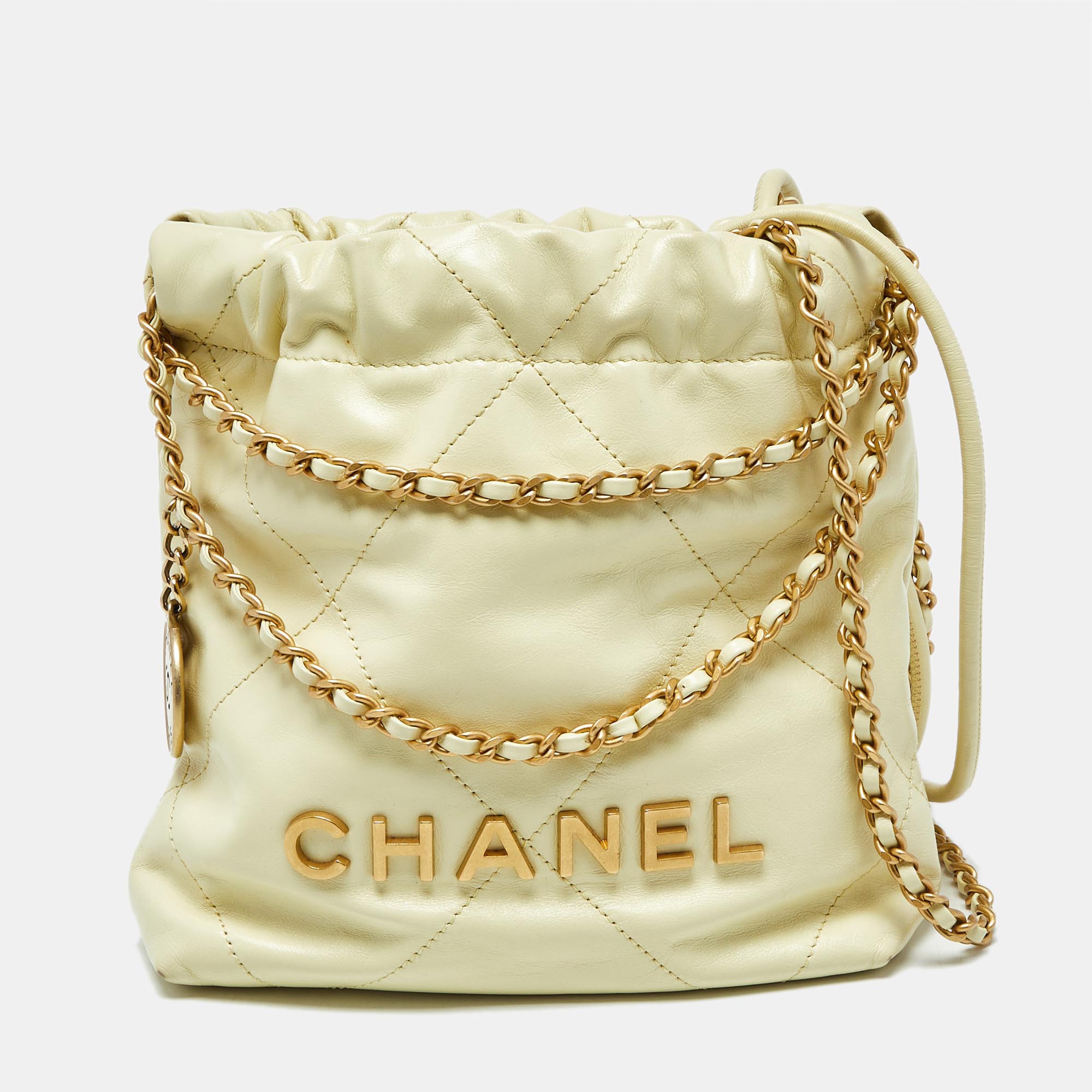 

Chanel Yellow Quilted Leather Mini 22 Chain Bag