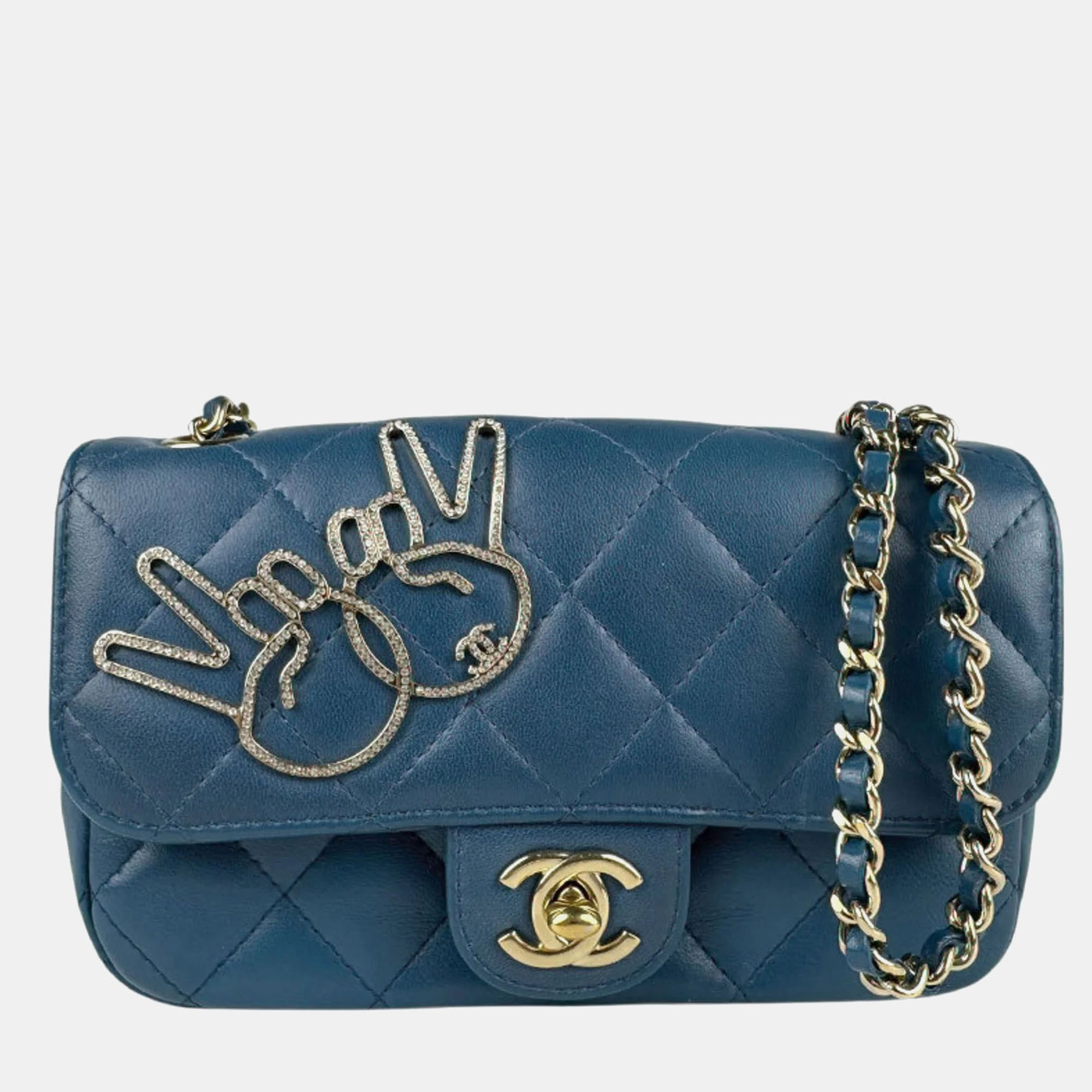 

Chanel Strass Peace Mini Dark Blue Leather Shoulder Bag