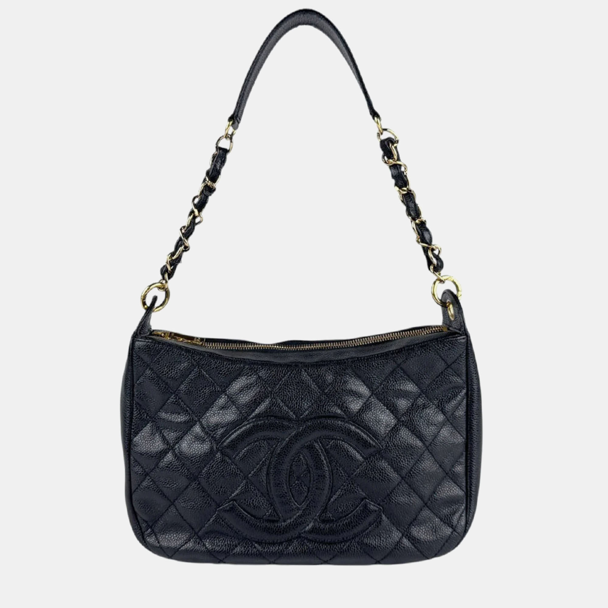 

Chanel Shoulder Bag Matelasse Caviar Skin Leather Black Gold
