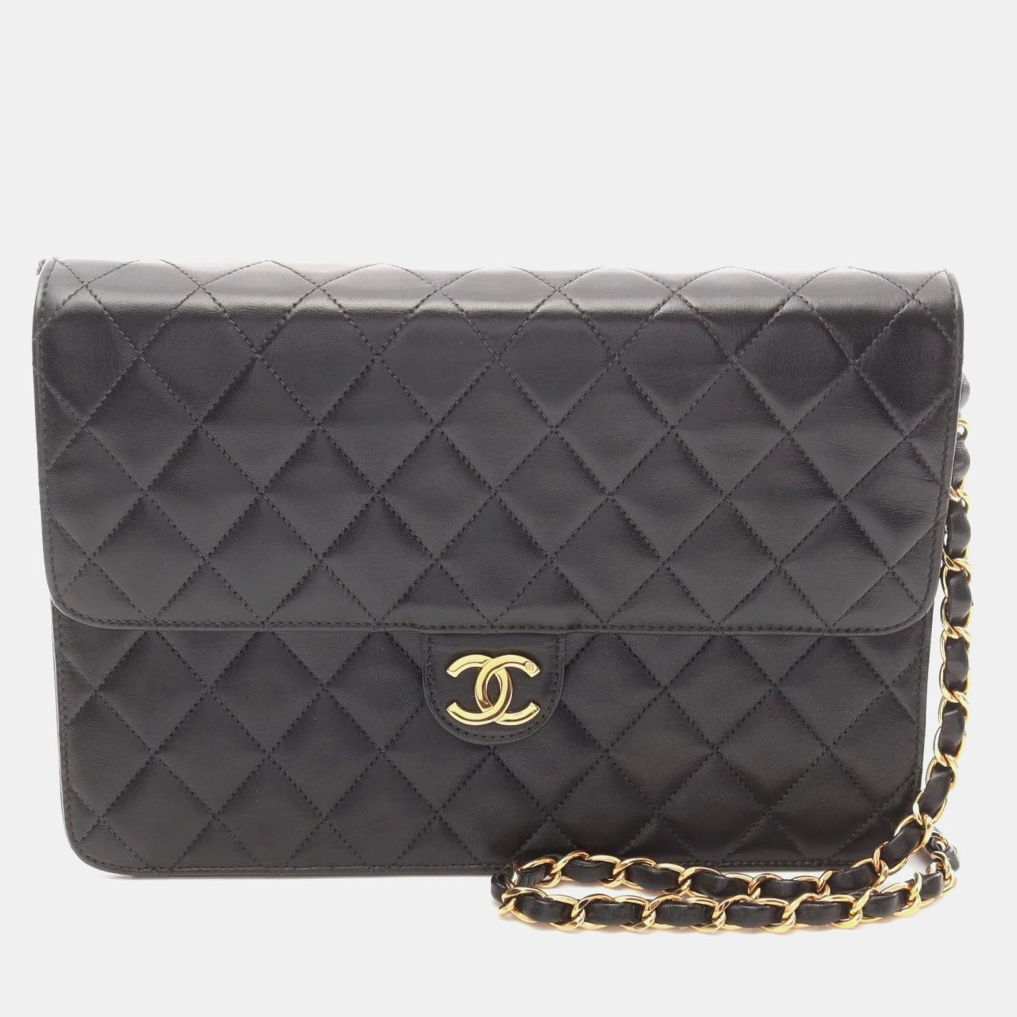 

Chanel Matelasse Single Flap Shoulder Bag Lambskin (Sheepskin) Black