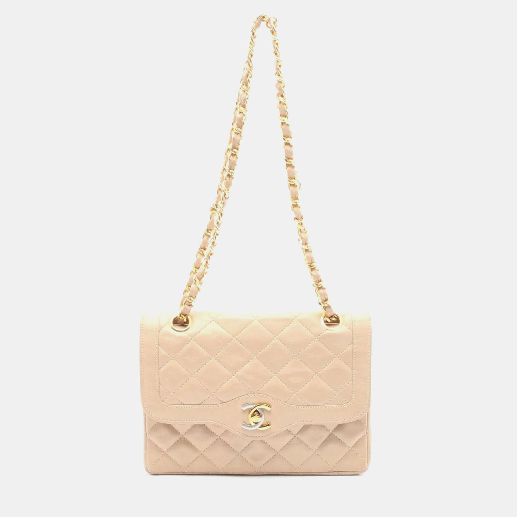 

Chanel Matelasse Paris Limited W-Flap Shoulder Bag Leather Beige