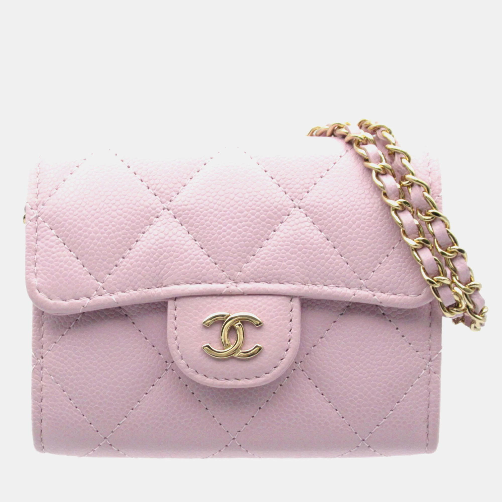 

Chanel Matelasse Purple Lavender Leather Chain Card Holder, Pink