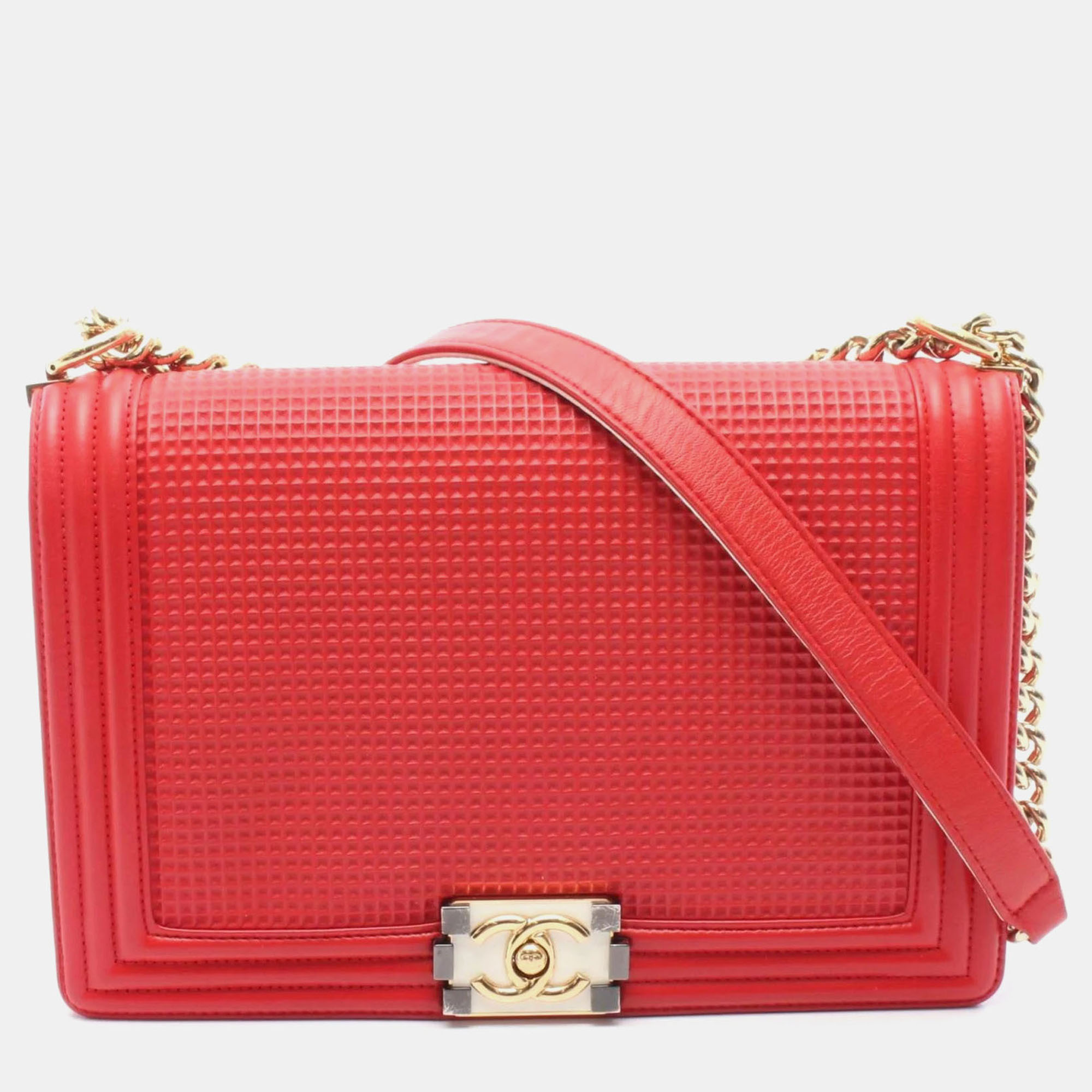 

Chanel Boy Large Matelasse Red Leather Shoulder Bag