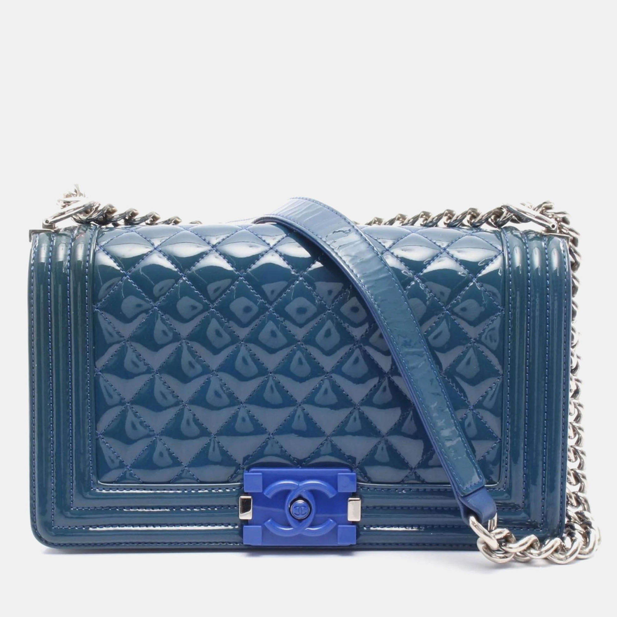 

Chanel Boy Navy Patent Leather Shoulder Bag, Blue