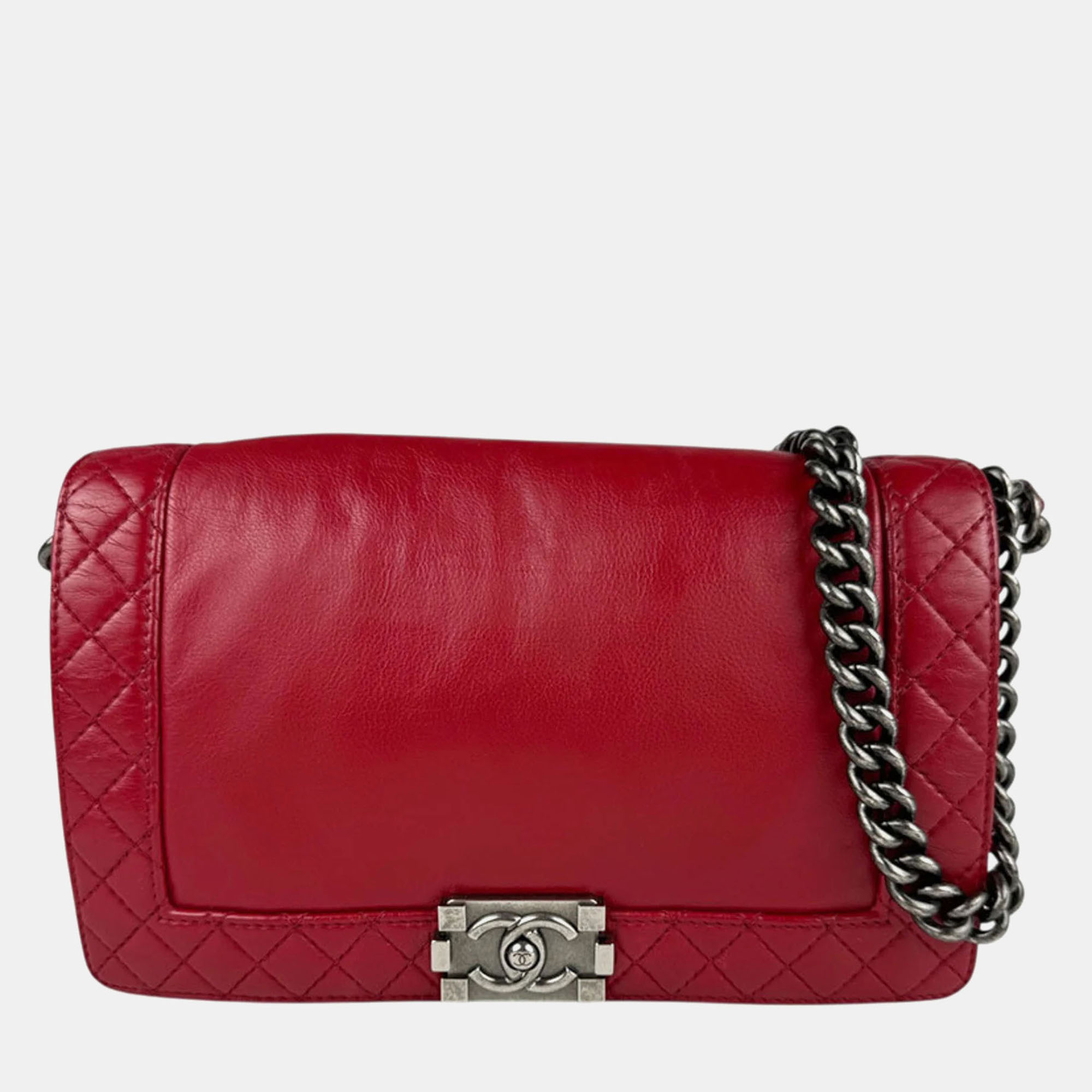 

Chanel Boy Red Leather Shoulder Bag