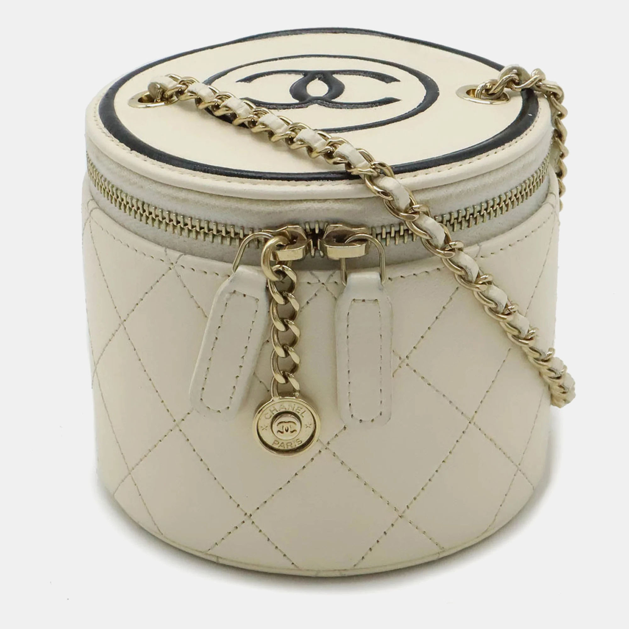 

Chanel Small Ivory Black Calfskin Vanity Bag, Cream