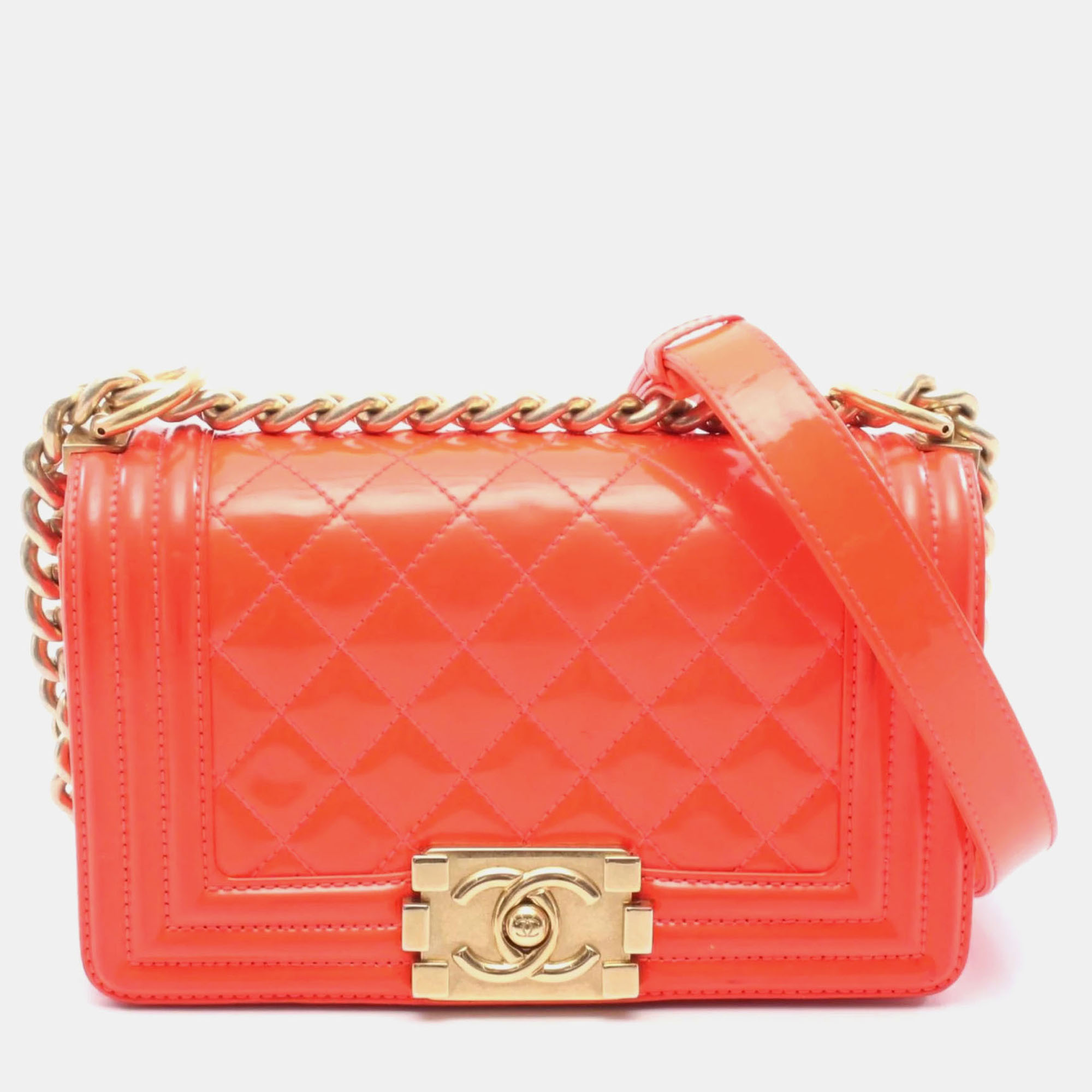 

Chanel Boy Orange Patent Leather Shoulder Bag