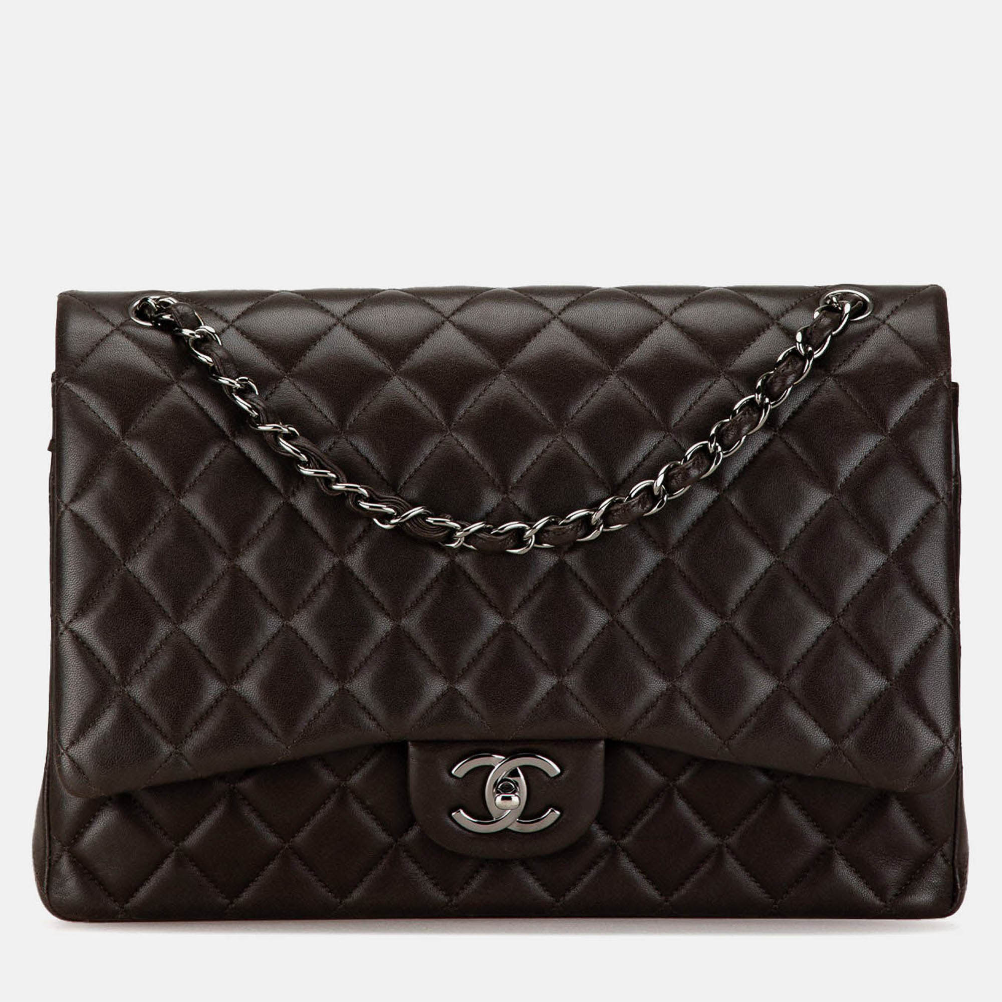 Pre-owned Chanel Classic Double Flap Maxi Black Lambskin Shoulder Bag