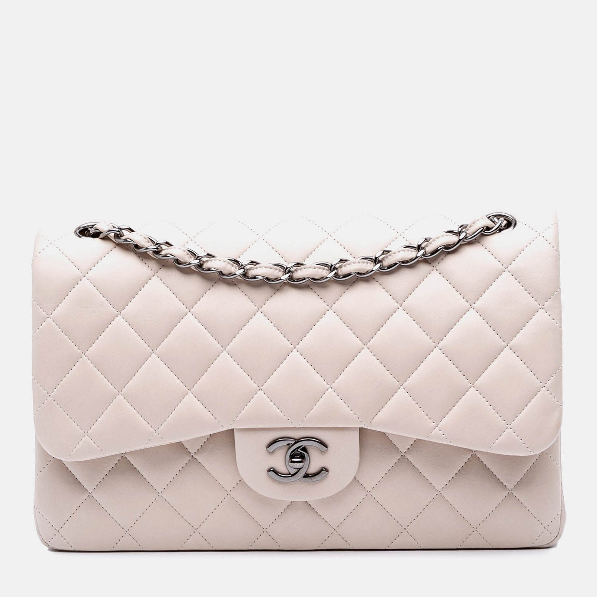 

Chanel Classic Double Flap Jumbo Lambskin Shoulder Bag, White