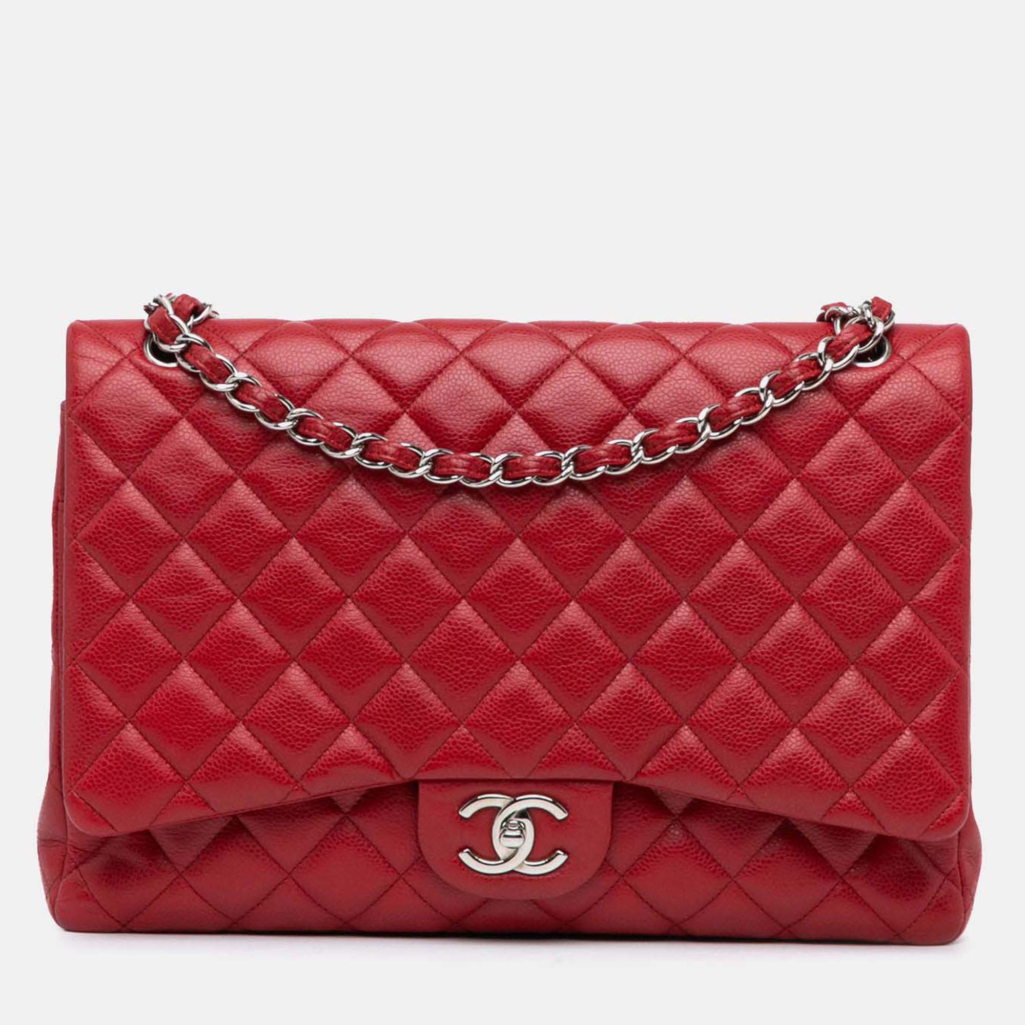 Pre-owned Chanel Classic Double Flap Maxi Red Caviar Shoulder Bag