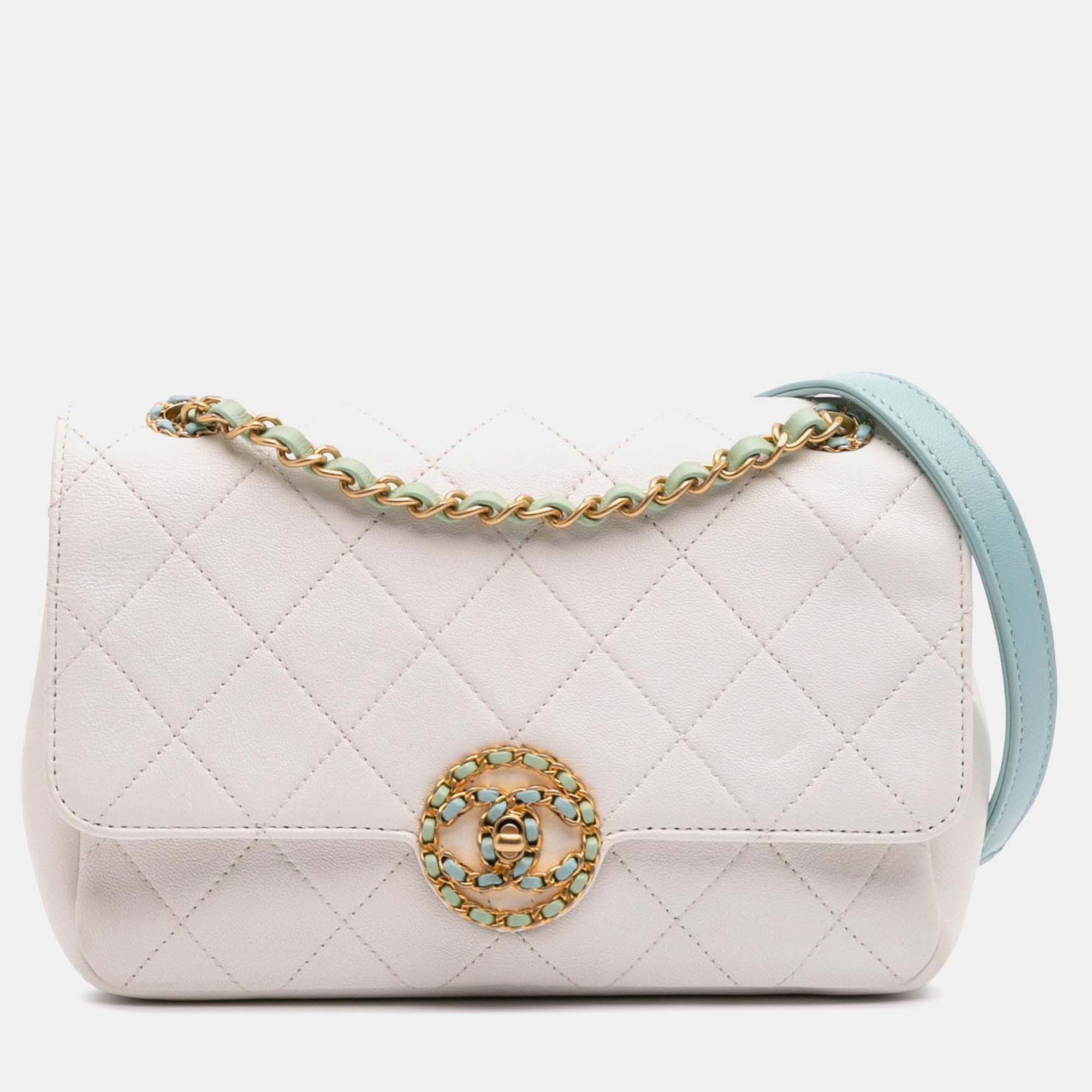 

Chanel Single Flap Quilted Calfskin CC Shoulder Bag, White