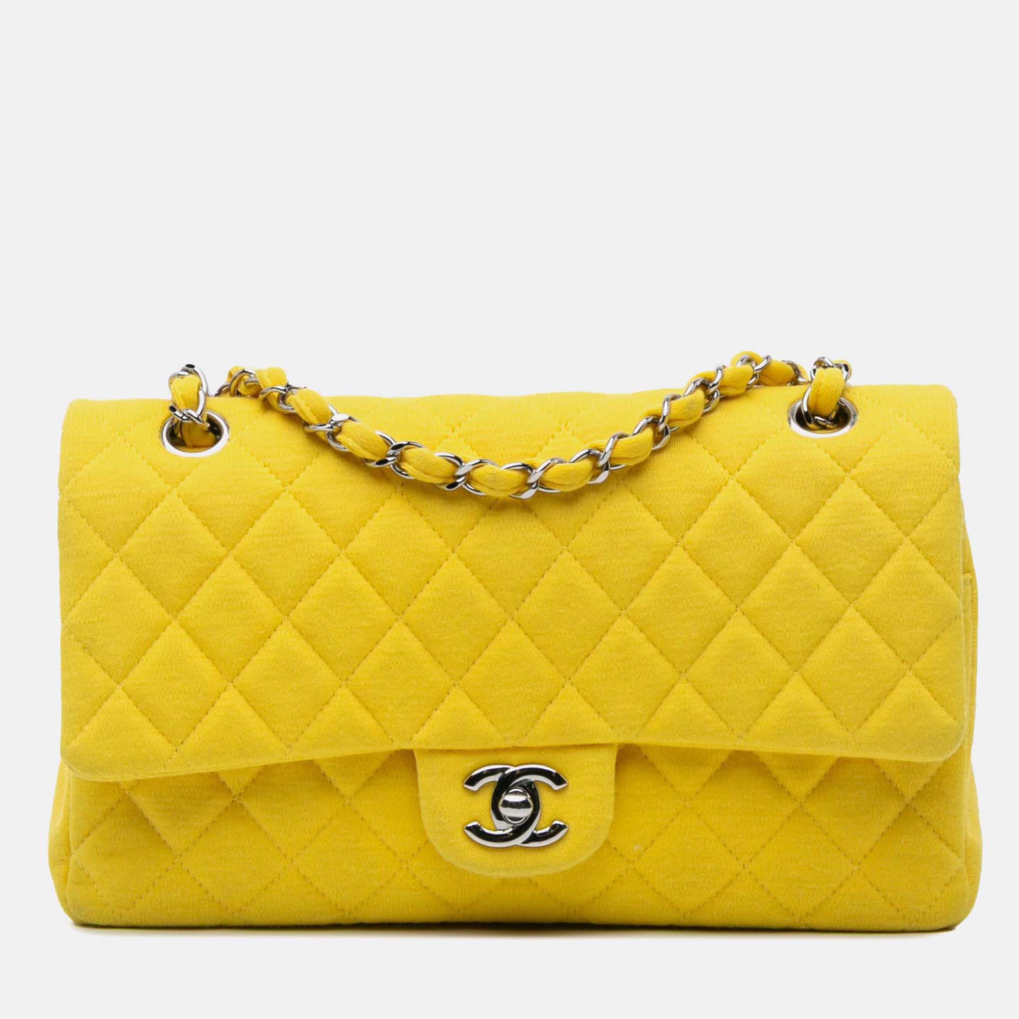 

Chanel Classic Double Flap Medium Jersey Bag, Yellow