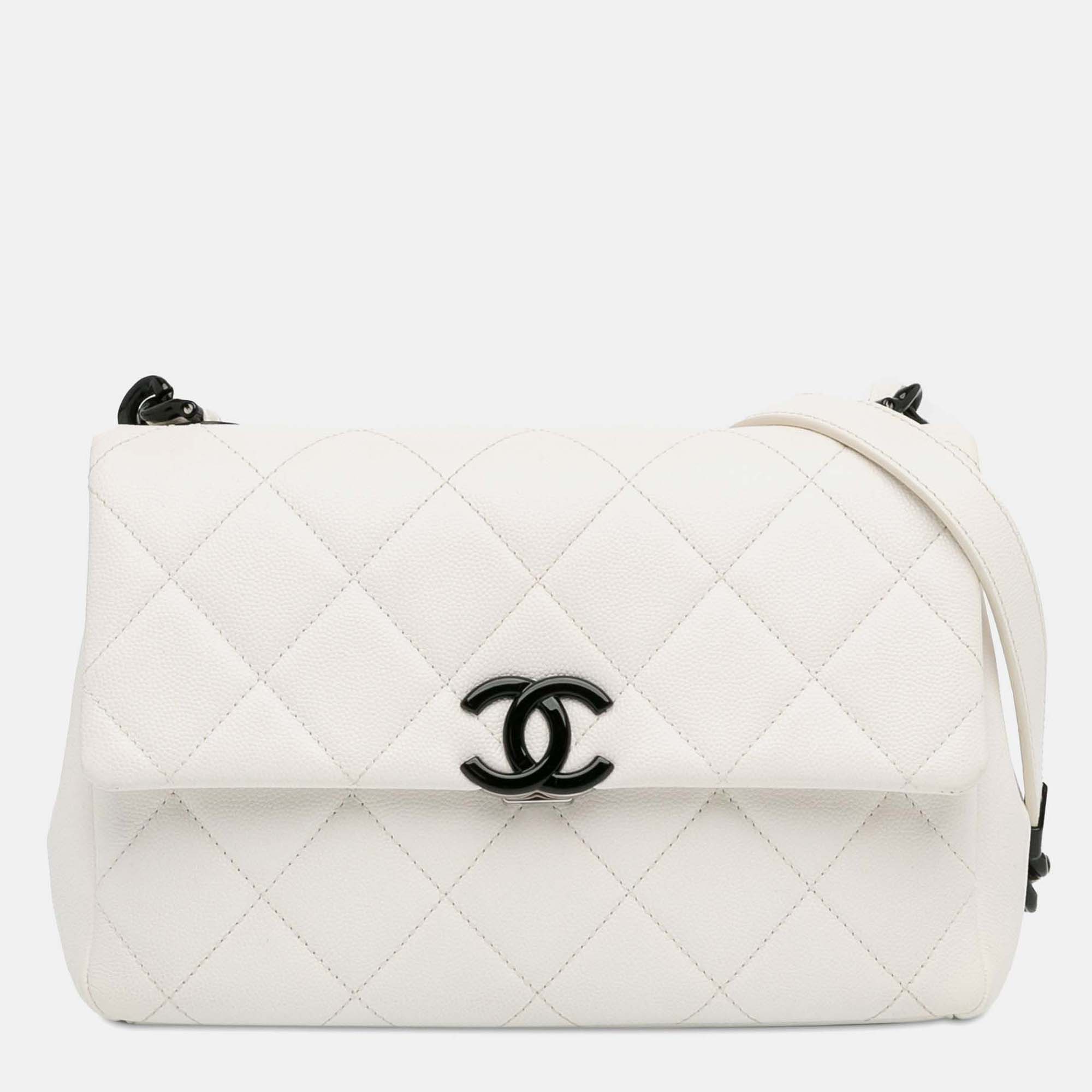 

Chanel My Everything Flap Medium Quilted Caviar Bag, White