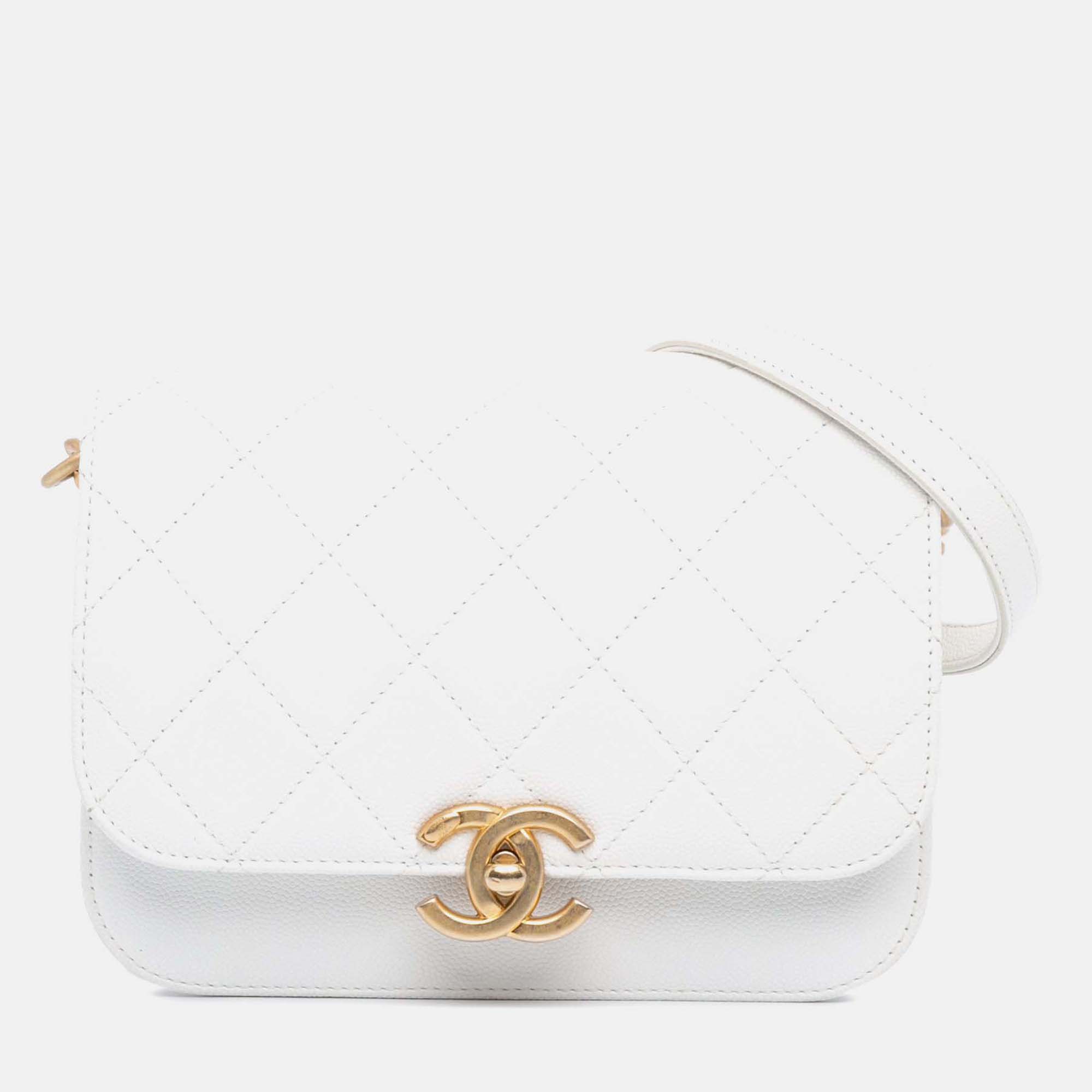 

Chanel CC Flap Crossbody Quilted Caviar Bag, White