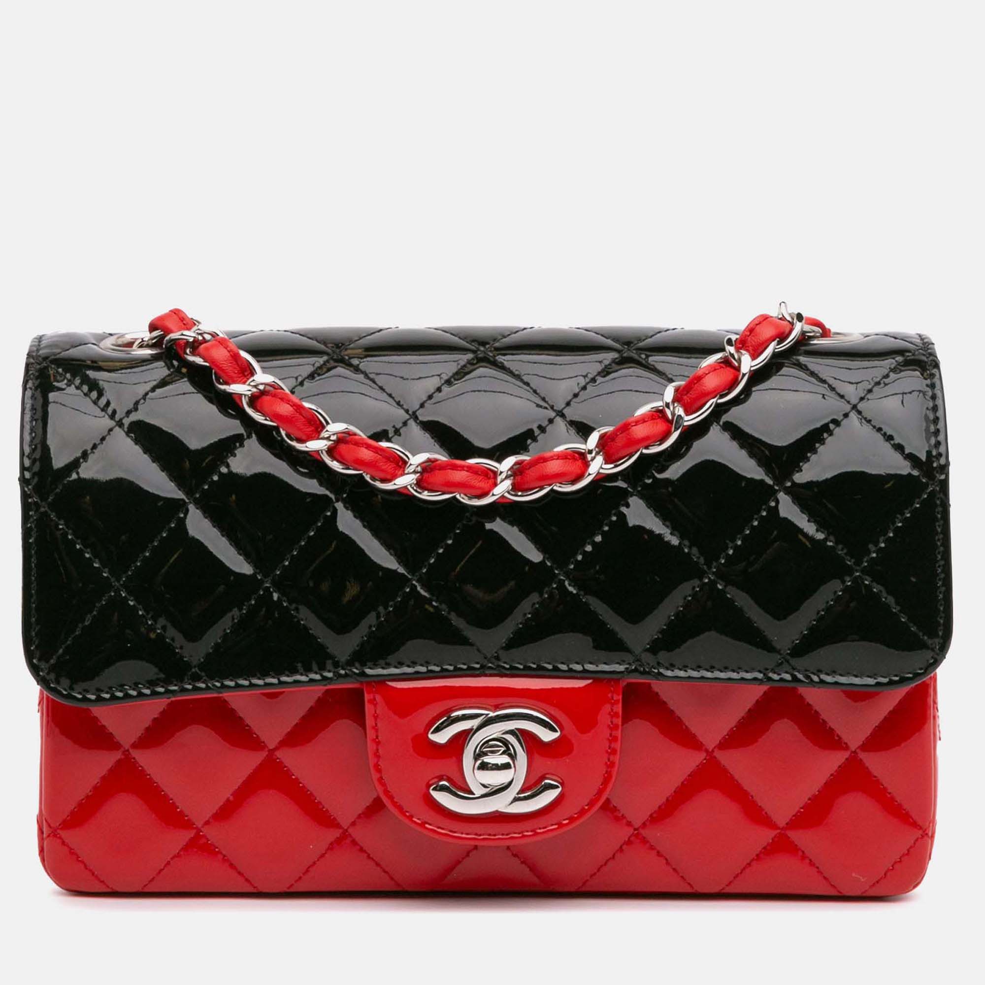

Chanel Single Flap Mini Rectangular Bicolor Patent Bag, Black