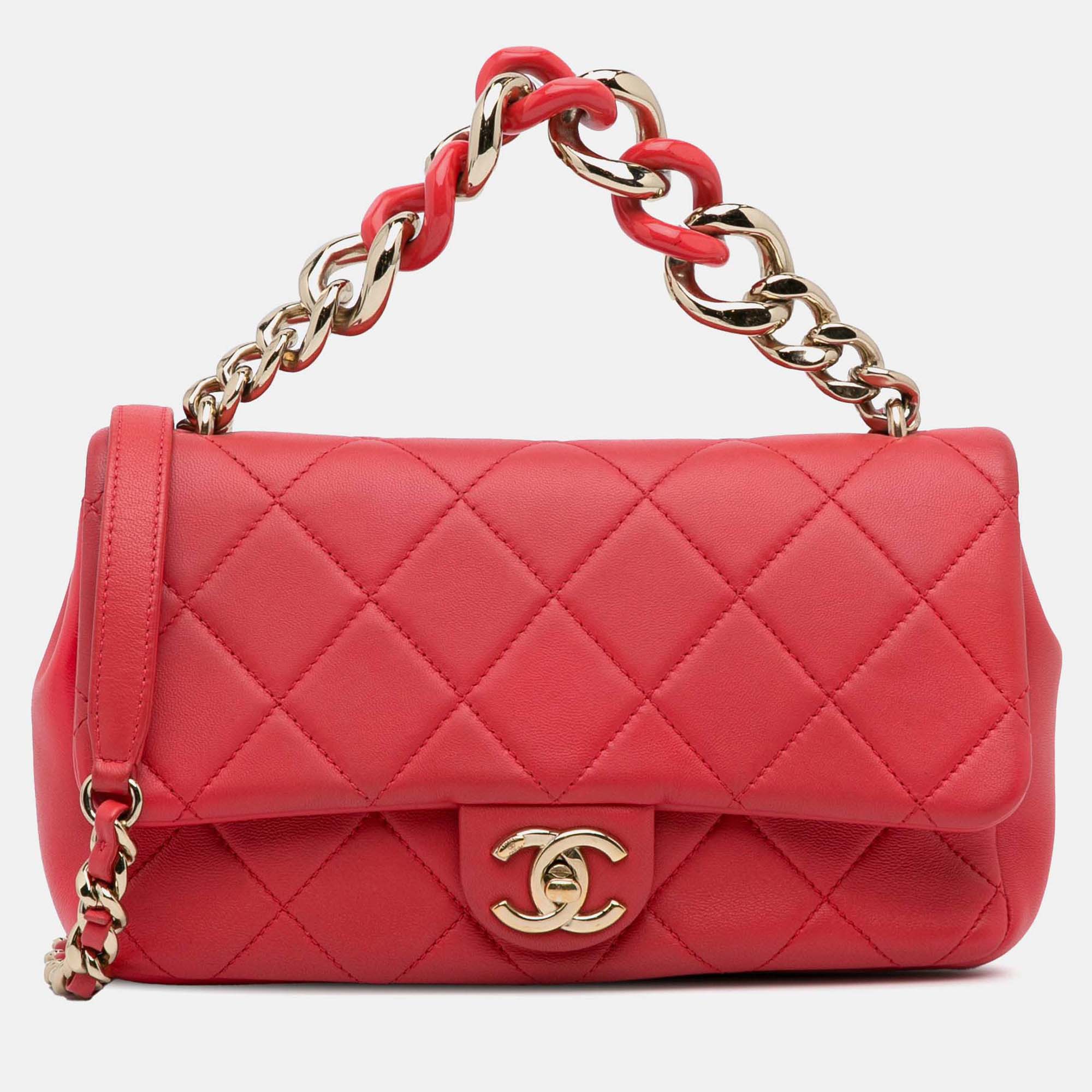 

Chanel Elegant Chain Single Flap Small Lambskin Bag, Red