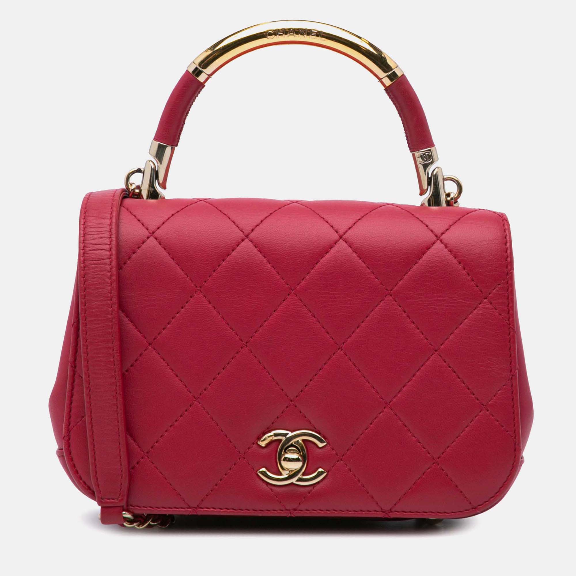 

Chanel Carry Chic Flap Mini Quilted Lambskin Bag, Pink