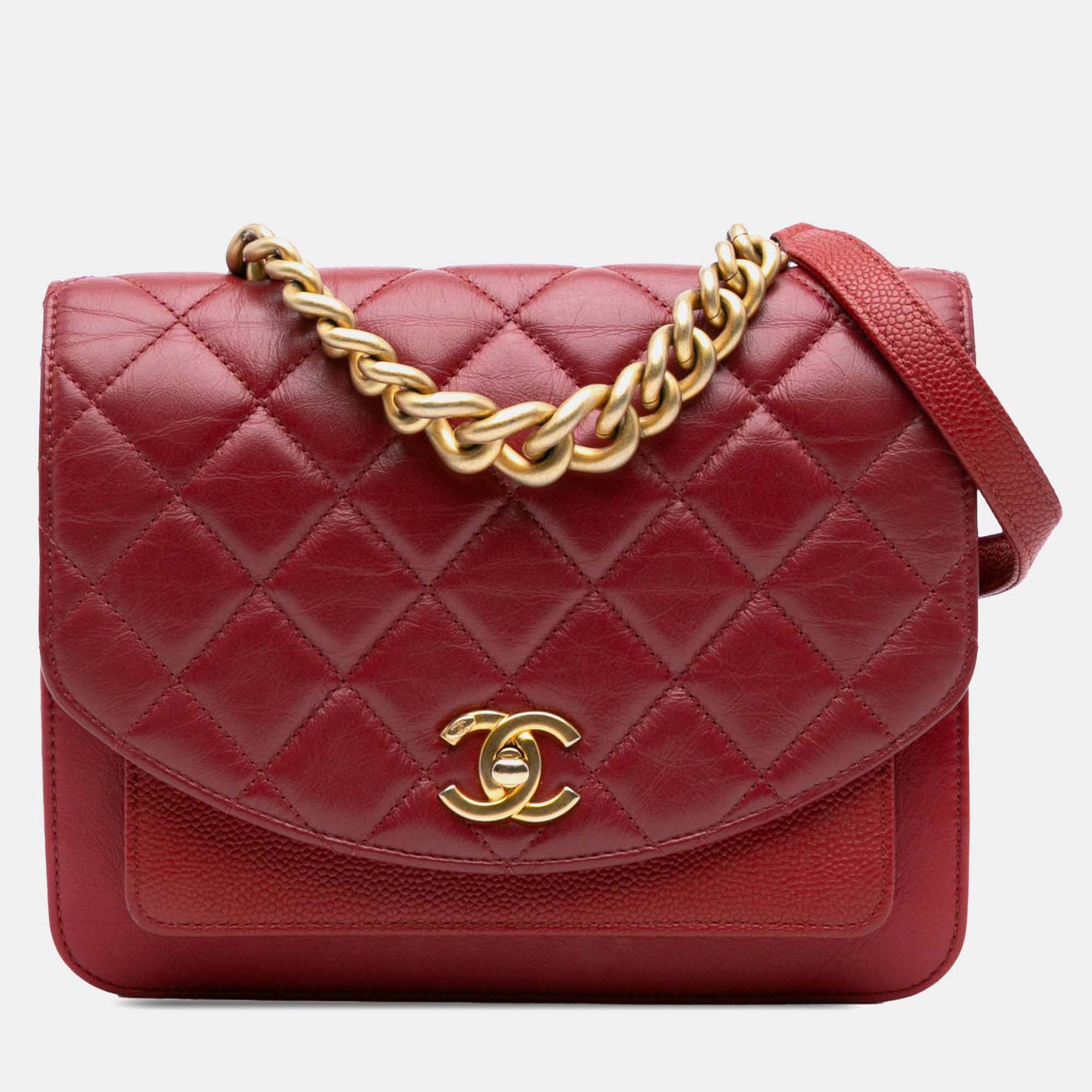 

Chanel Chain Handle Flap Small Quilted Calfskin Caviar Bag, Red