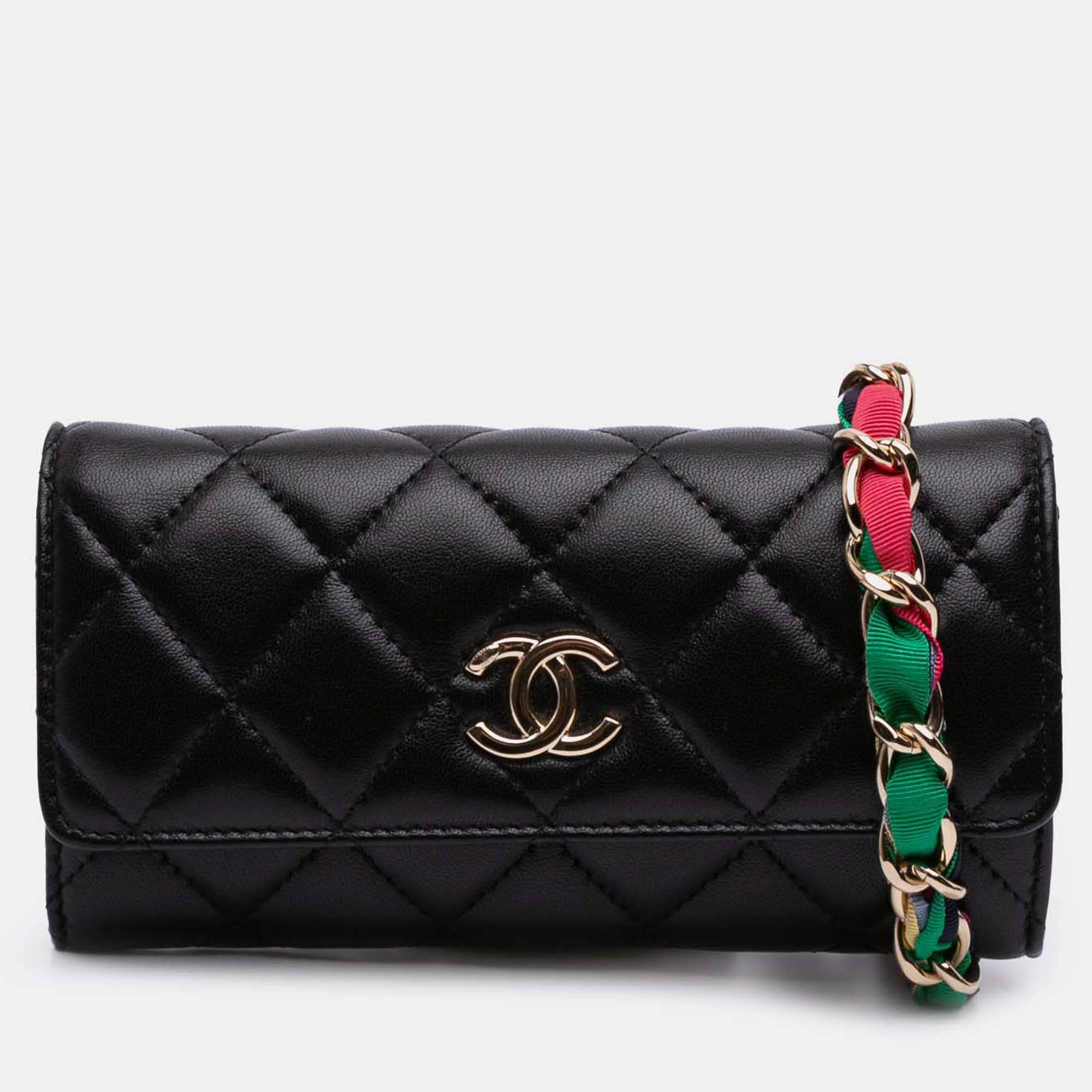

Chanel Multicolor CC Quilted Shiny Lambskin Ribbon Long Clutch on Chain