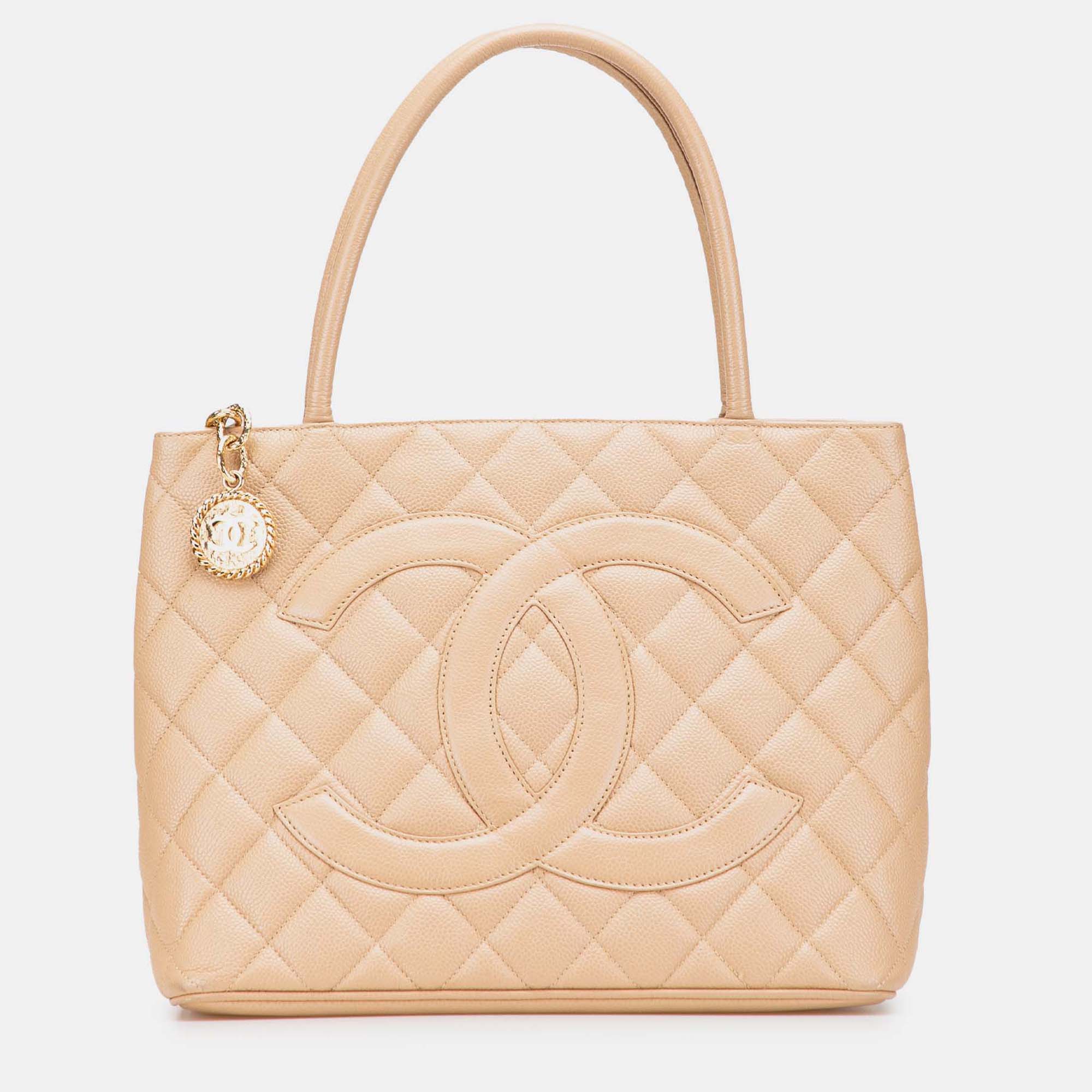 

Chanel Beige Caviar Medallion Tote