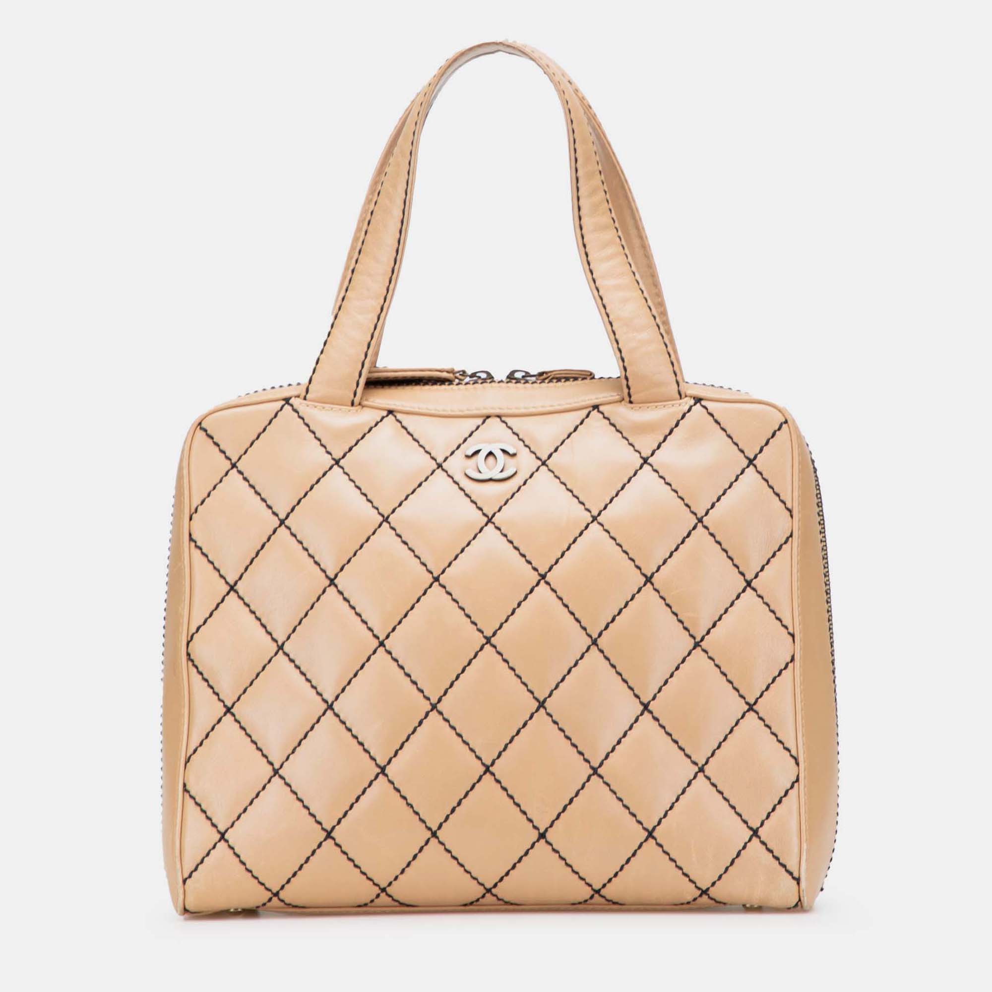 

Chanel Beige CC Lambskin Wild Stitch Handbag