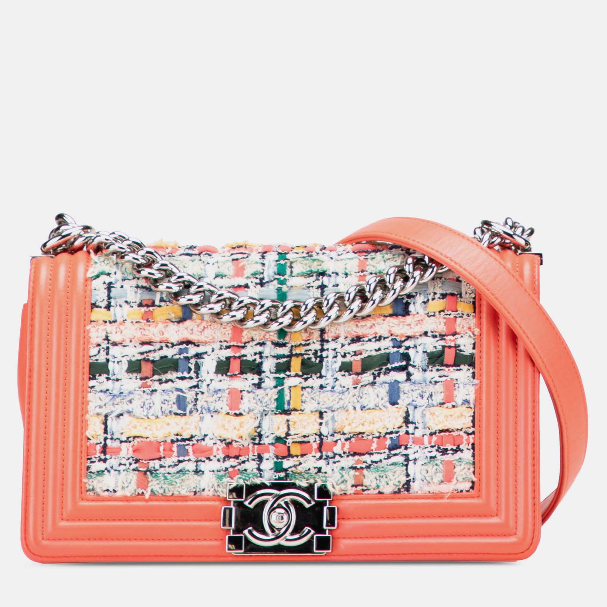 

Chanel Pink Small Tweed and Lambskin Boy Flap