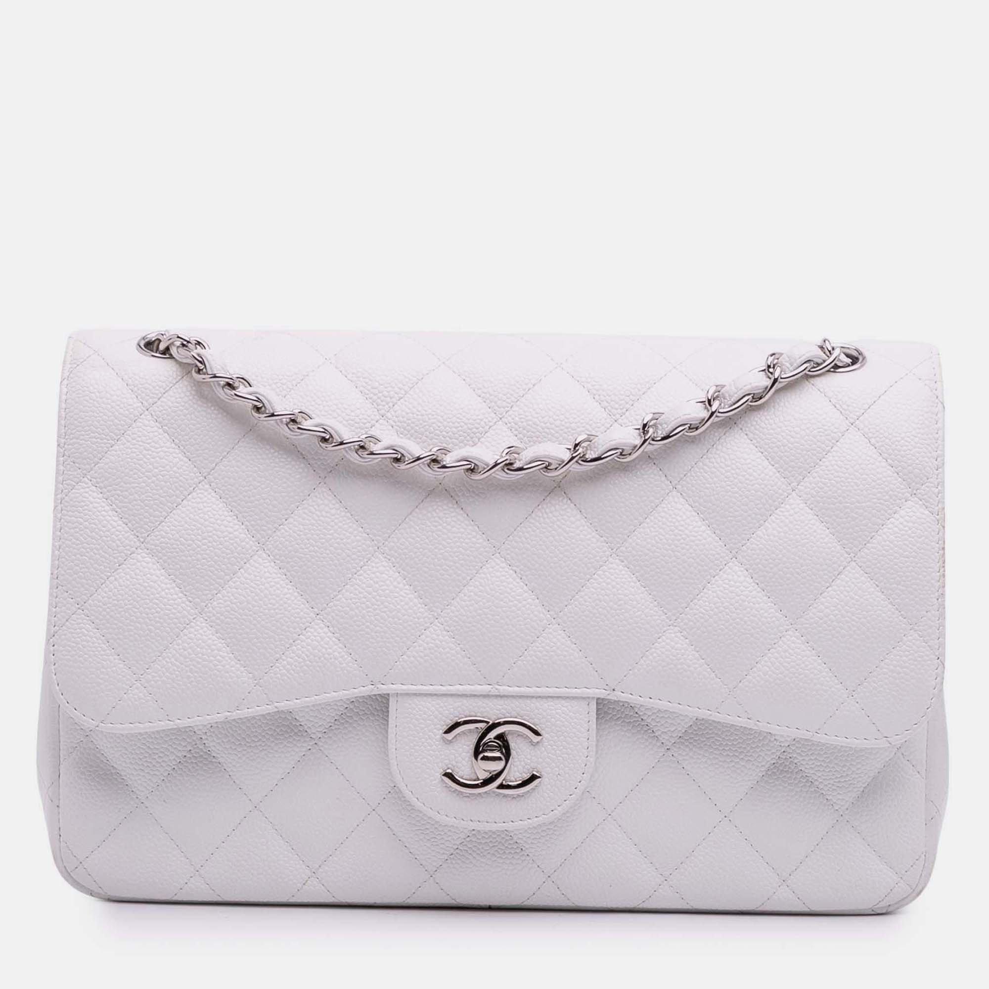 

Chanel White Jumbo Classic Caviar Double Flap