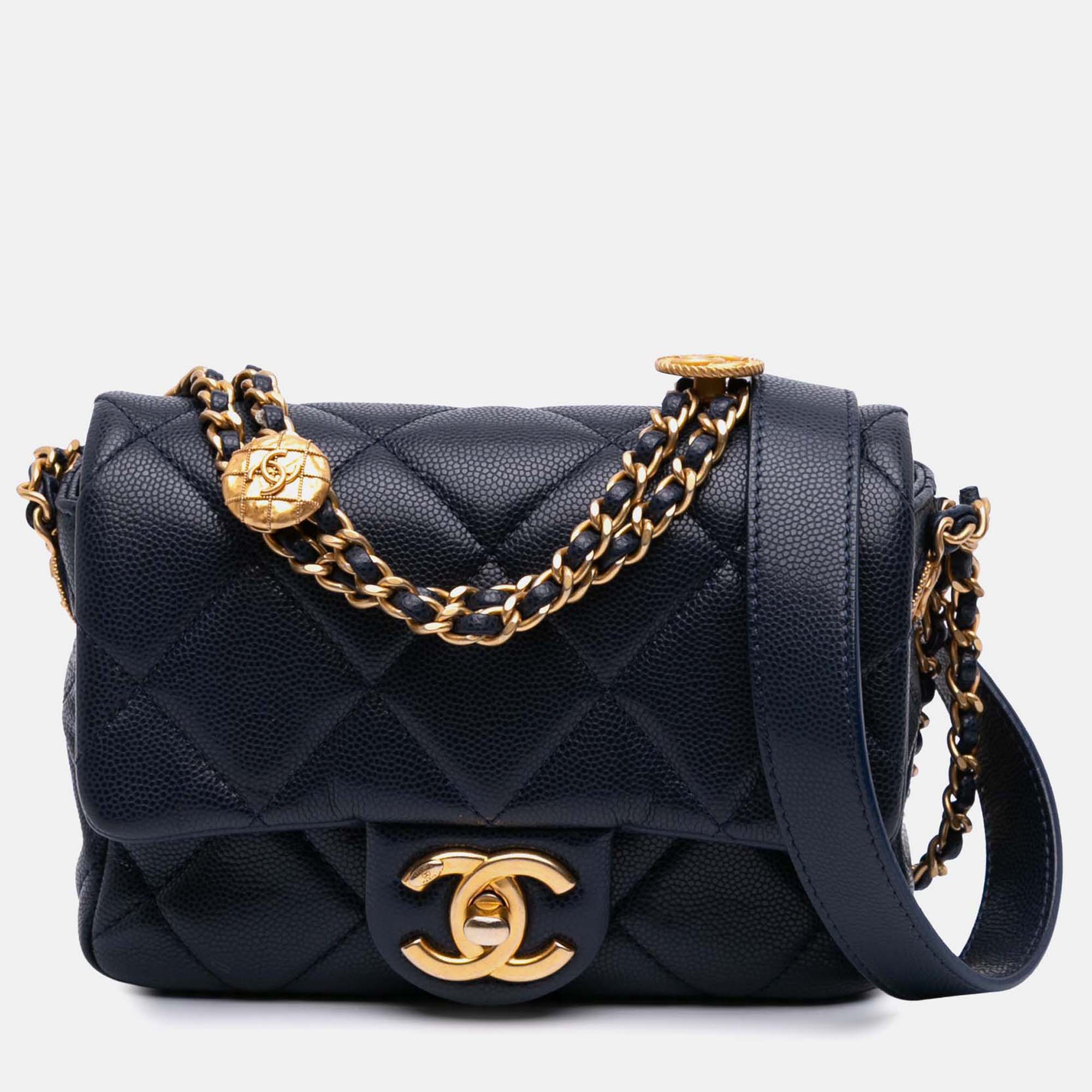 

Chanel Navy Blue Mini Caviar Twist Your Buttons Flap