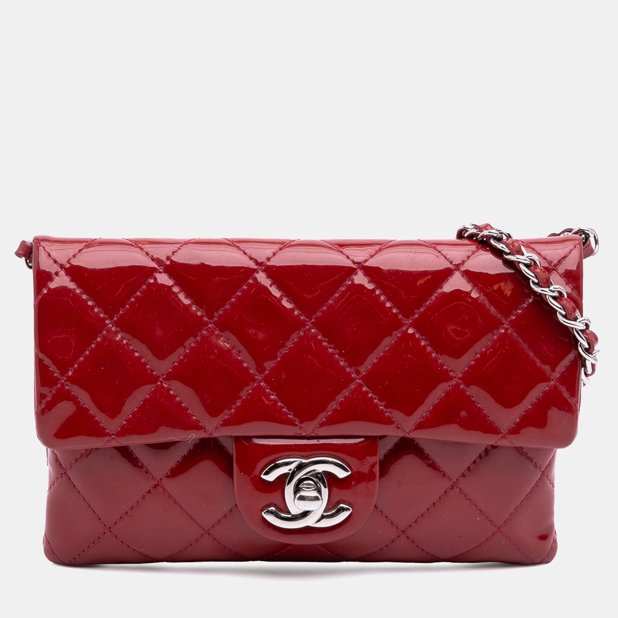 

Chanel Red Mini Quilted Patent Phone Holder on Chain