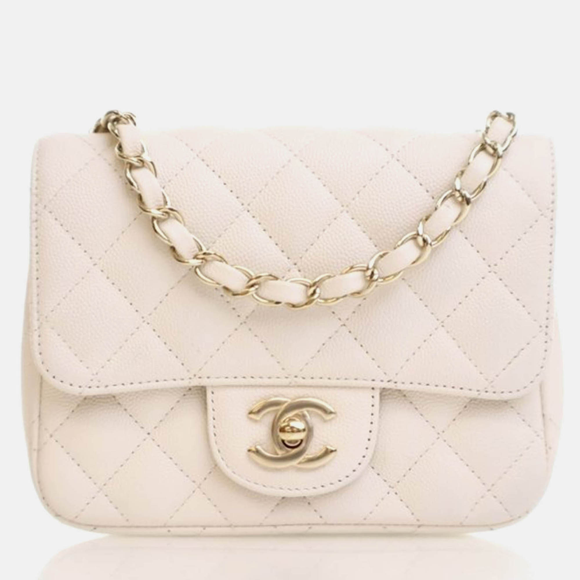 

Chanel Mini White Caviar Square Classic Flap Bag, Cream