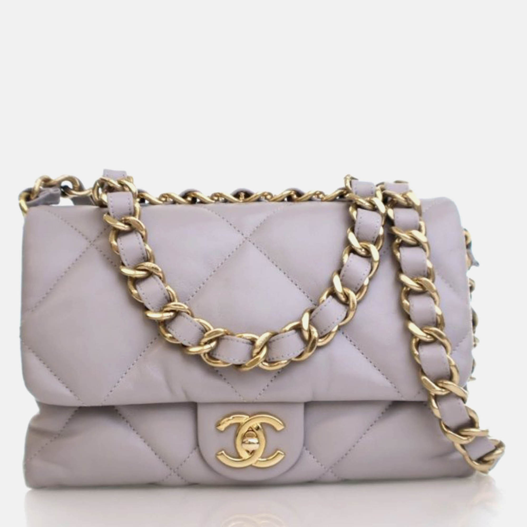 

Chanel Small Grey Lambskin Chain Top Handle Flap Bag