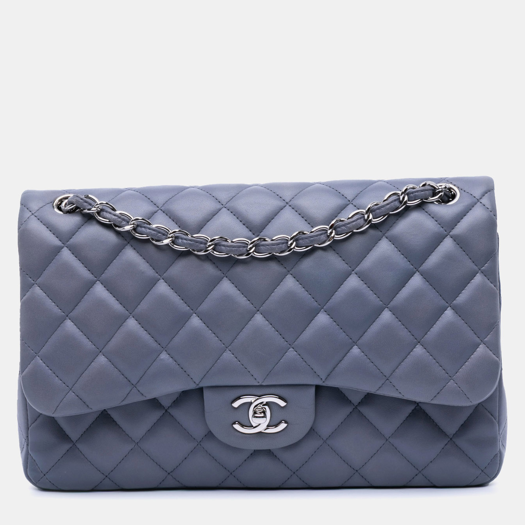 

Chanel Grey Jumbo Classic Lambskin Double Flap
