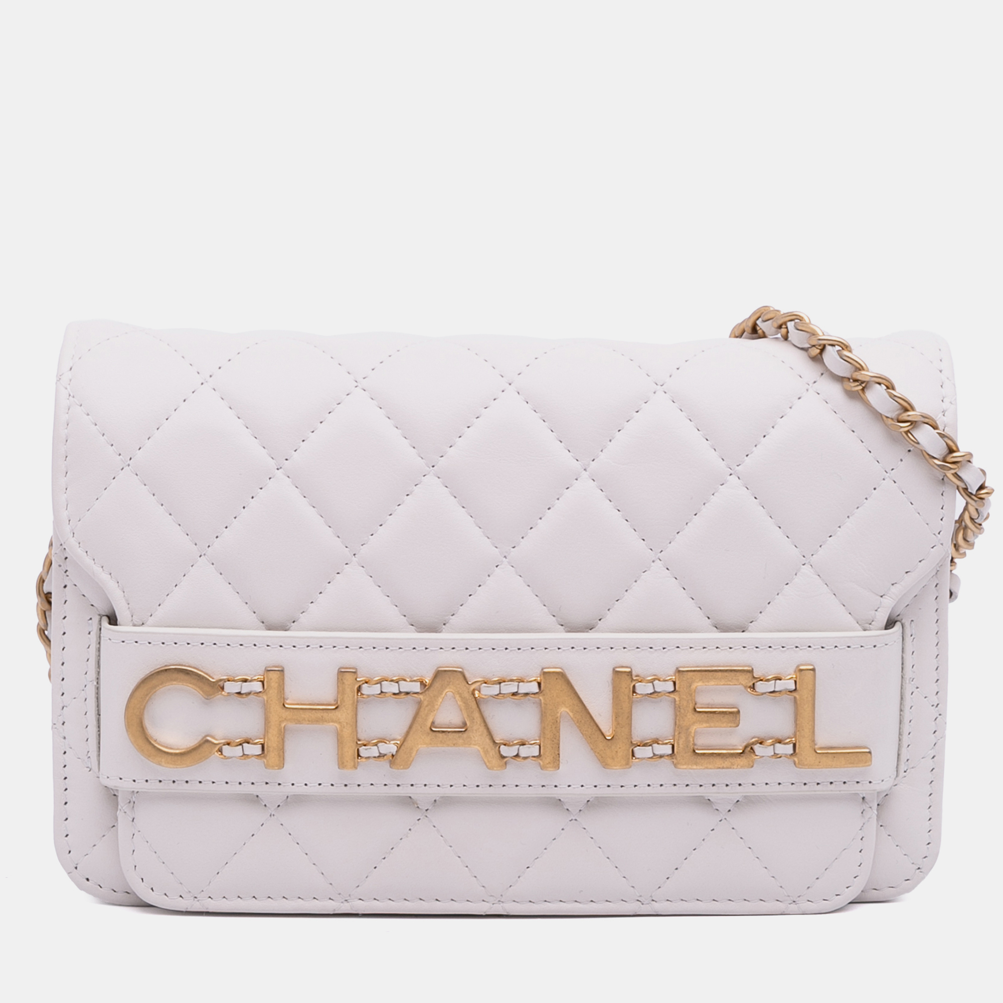 

Chanel White Medium Quilted Calfskin Enchained Flap Bag